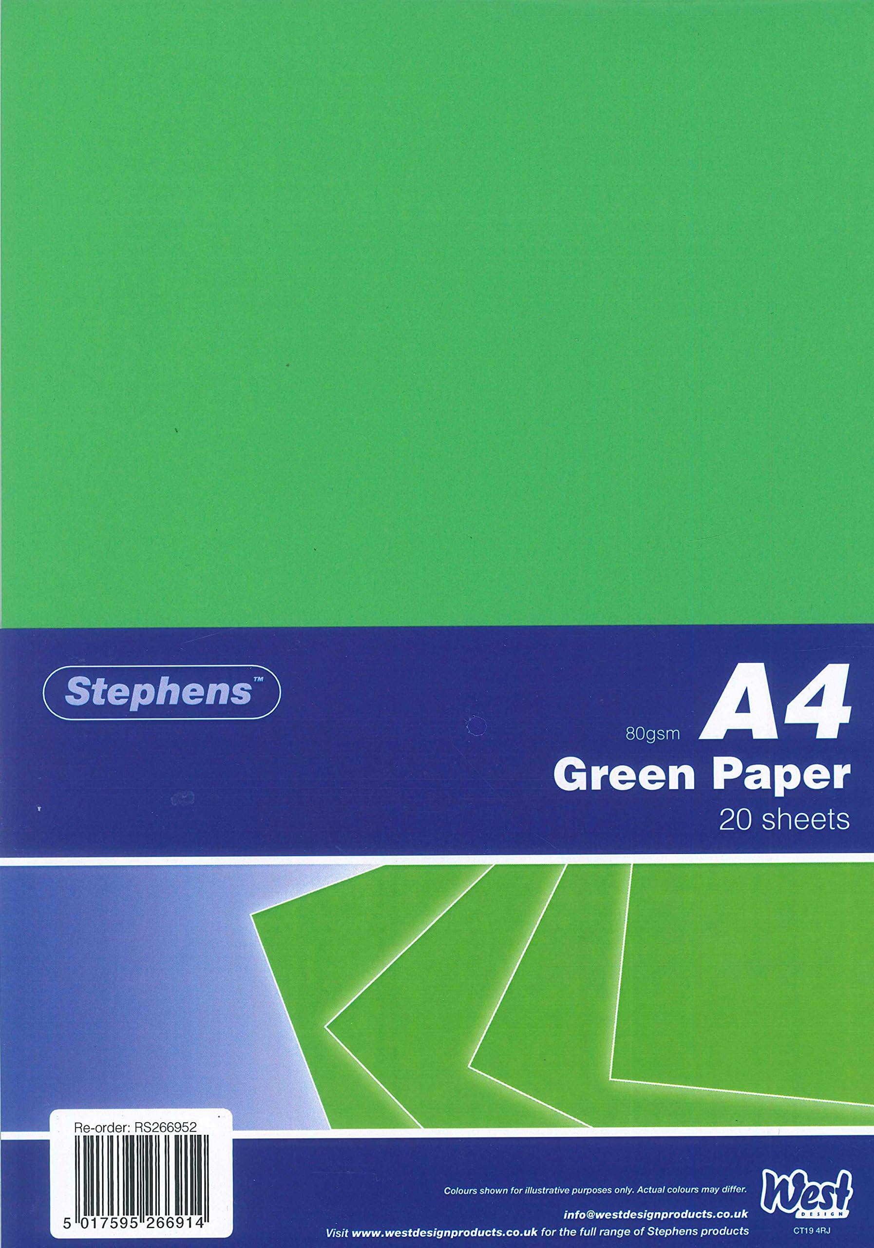 Stephens Coloured Card Green A4 80gsm 20 Sheets, Great for Printing, Photocopying, Card Making, Decoupage, and Scrapbook Designs, Perfect Cardboard Base for Craft Projects, Essential Stationery Item