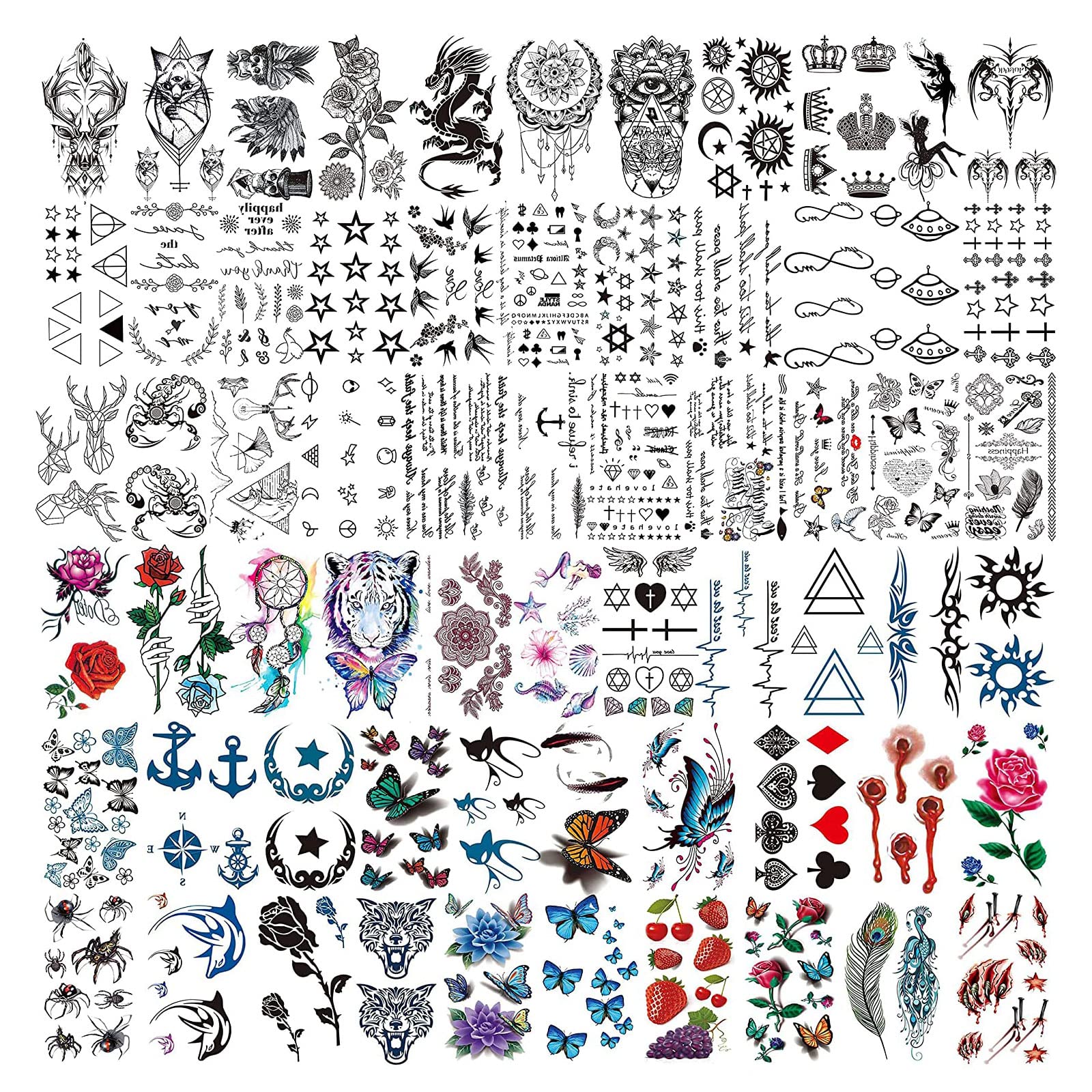 Buy TSHAOUN 64 Sheets Variety Tiny Waterproof Temporary Tattoos,Arm ...