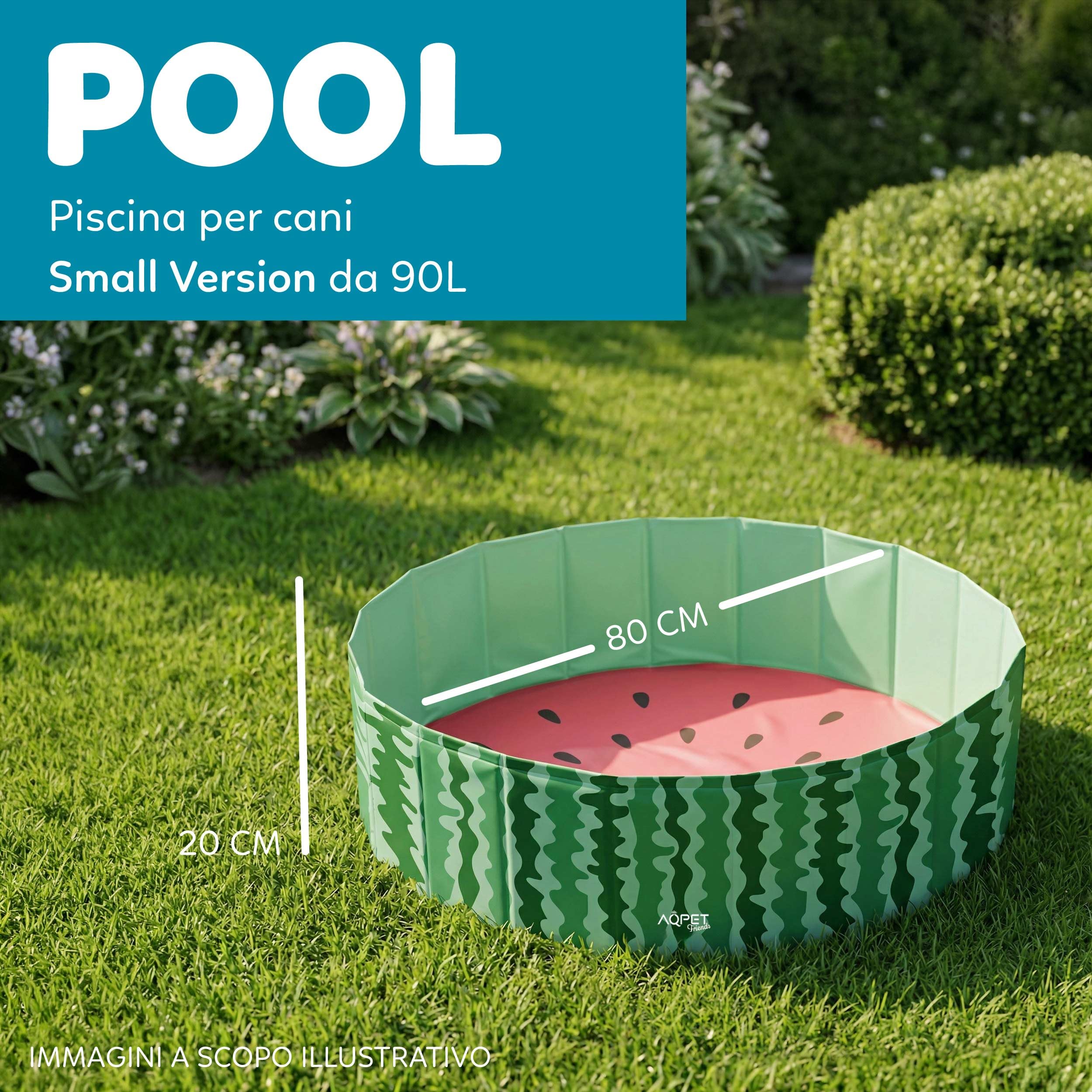 AQPET AqpetFriends Piscina in plastica per Cane Animali Domestici Pieghevole da Giardino Fantasia Fruit, 80x20 cm