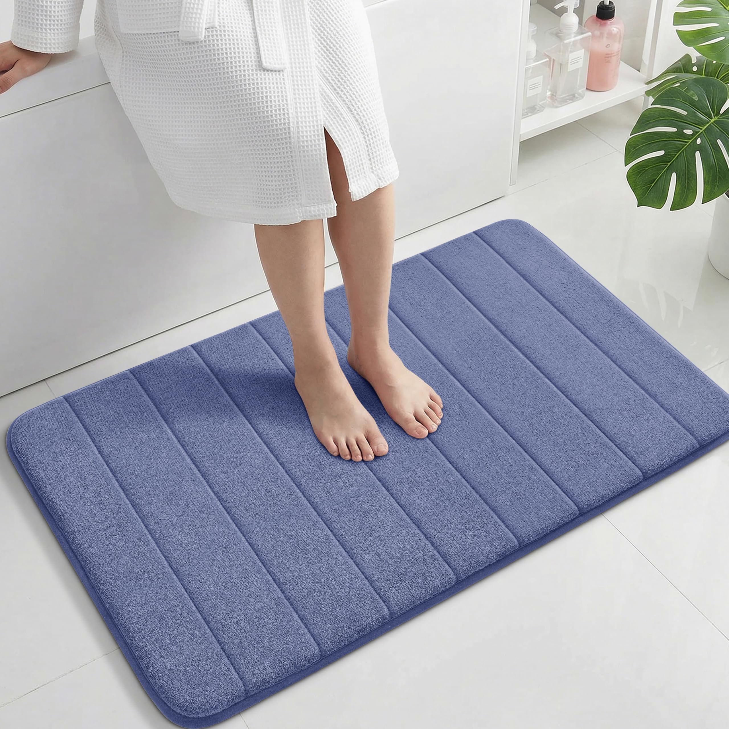 Yimobra Large Bath Mat 36"x24", Super Soft Quick Dry Memory Foam Bathroom Rug, Water Absorbent, Non Slip Backing Machine Washable for Tub Shower, Thick Comfort Support, Navy Blue