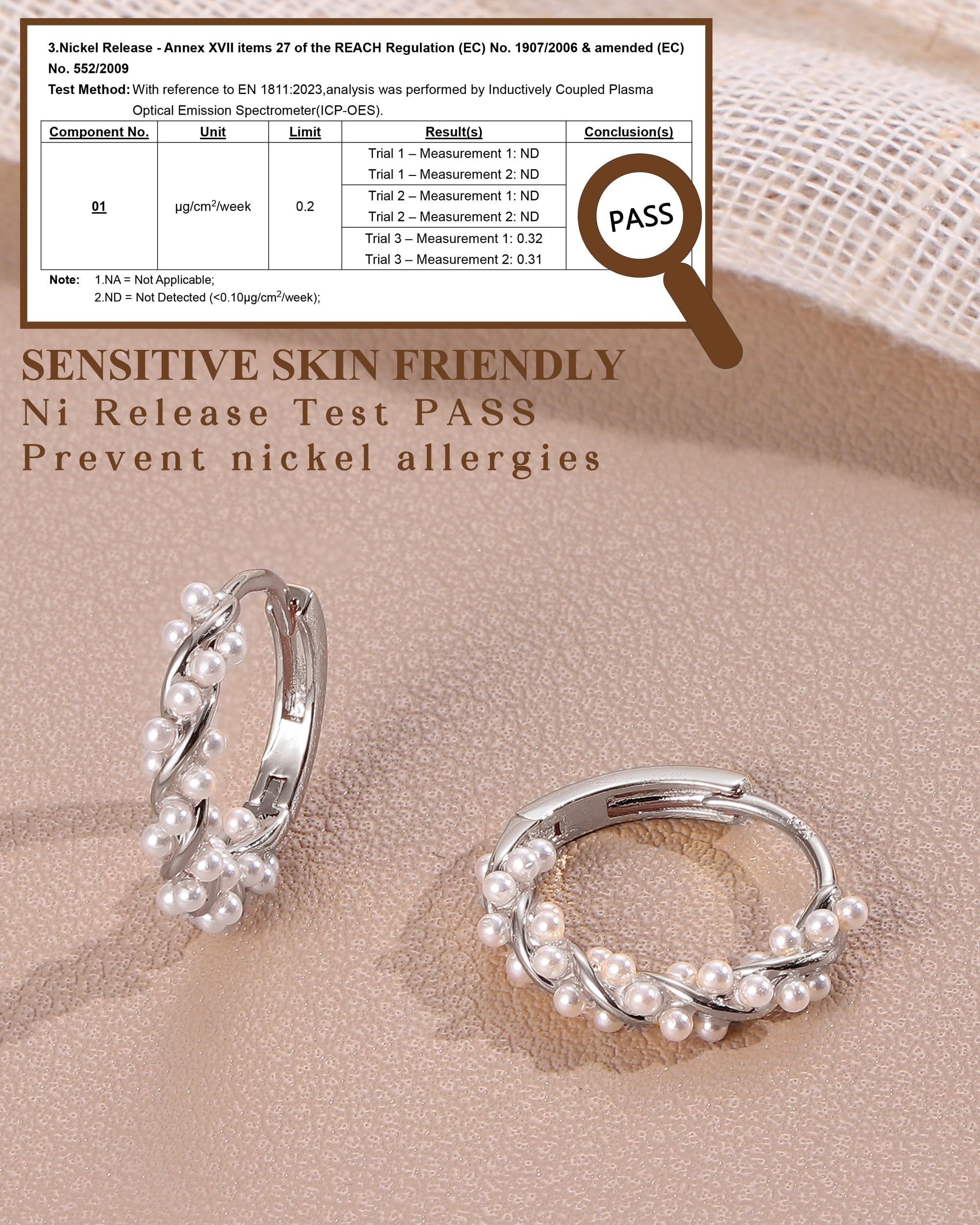 YADOCA Orecchini Argento 925 Orecchini di Perle, Orecchini Cerchio di Perle per Donne Adolescenti Orecchini da Sposa in Argento/Oro/Oro Rosa
