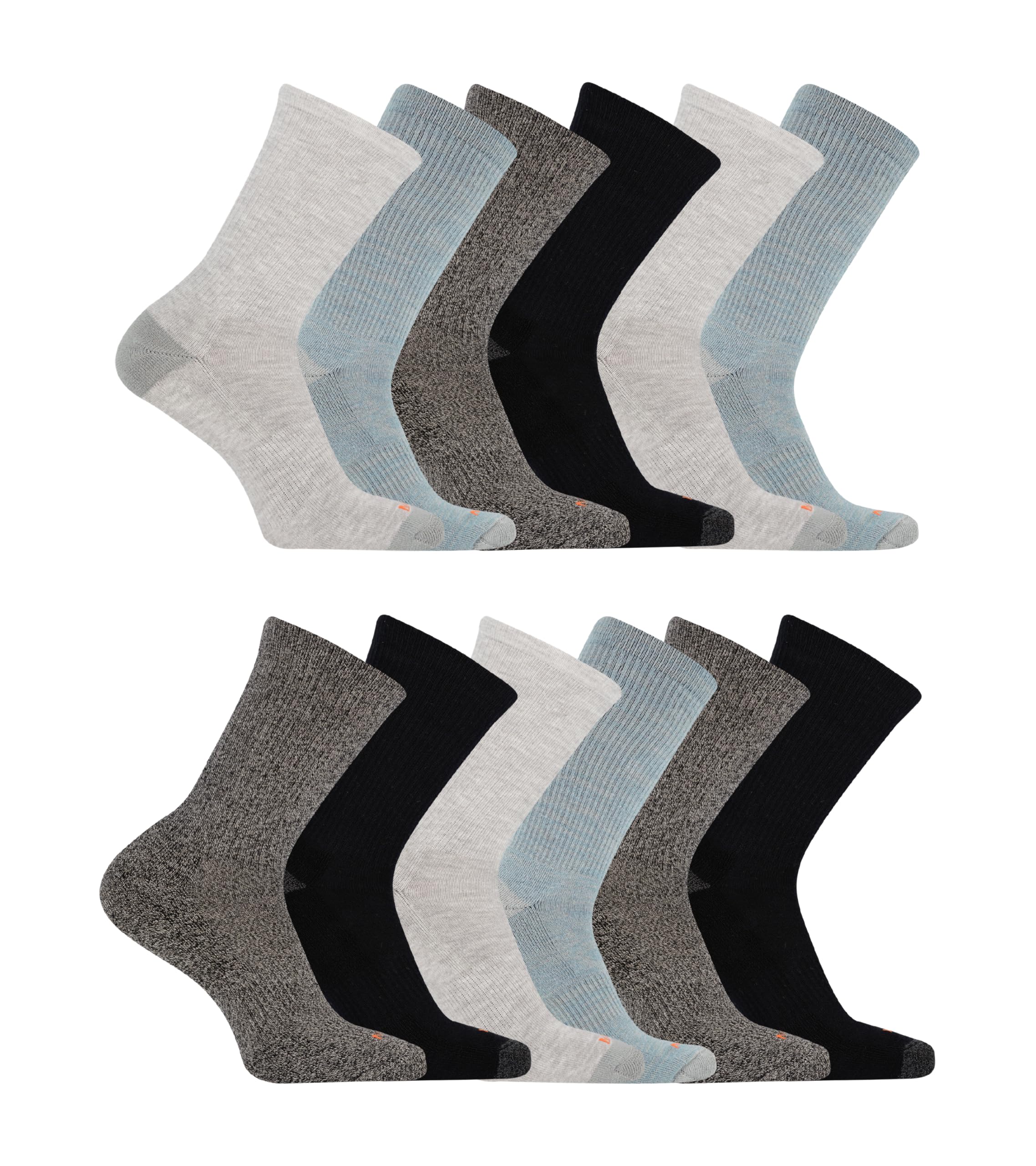 Merrell Unisex Adult Cushioned Midweight Crew Socks - 4, 8, 12 Pairs - Moisture Wicking, Gray (12 Pairs), Small-Medium