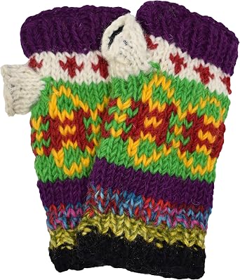 Gheri Woolen Handknit Multicolored Fleece Lined Warm Handwarmers Mittens