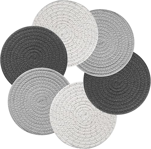Hebaogugu Juego de 6 salvamanteles redondos de 7.1 x 7.1 in, 3 colores para exteriores, manteles individuales de algodón para platos calientes,