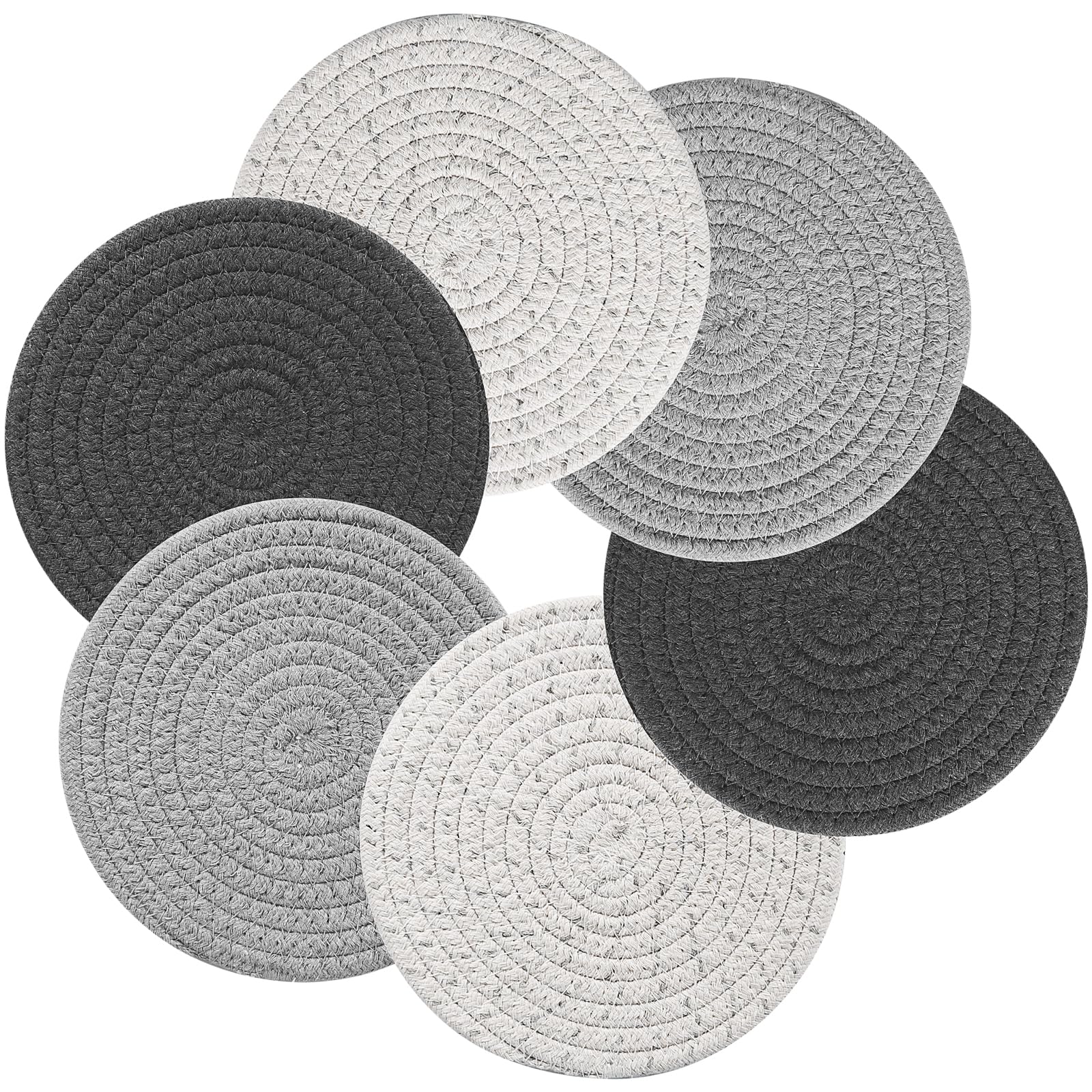 Yiter Round Placemat and Coaster Set of 6, 18cm/ 7in Cotton Woven Placemats, Outdoor Table Mats and Coasters, Table Runners for Kitchen Dining Table, Home Decoration(Multi)