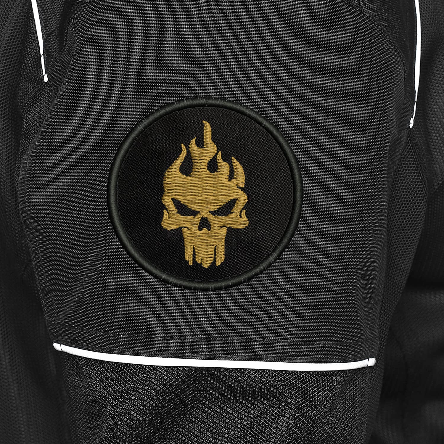 ISEE 360 Fire Flash Skull Embroidered Sweable Applique Patches for Jackets Boys Girls Riders Jeans Bags Clothes Dress Any Garments L x H 2 x 2 Inch (Gold)