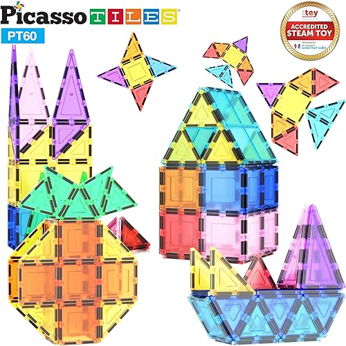 Miniatura 9 de PicassoTiles Paquete de 70 piezas de pista de carreras de canicas + 60 azulejos magnéticos, divertido y creativo, juguete sensorial educativo y