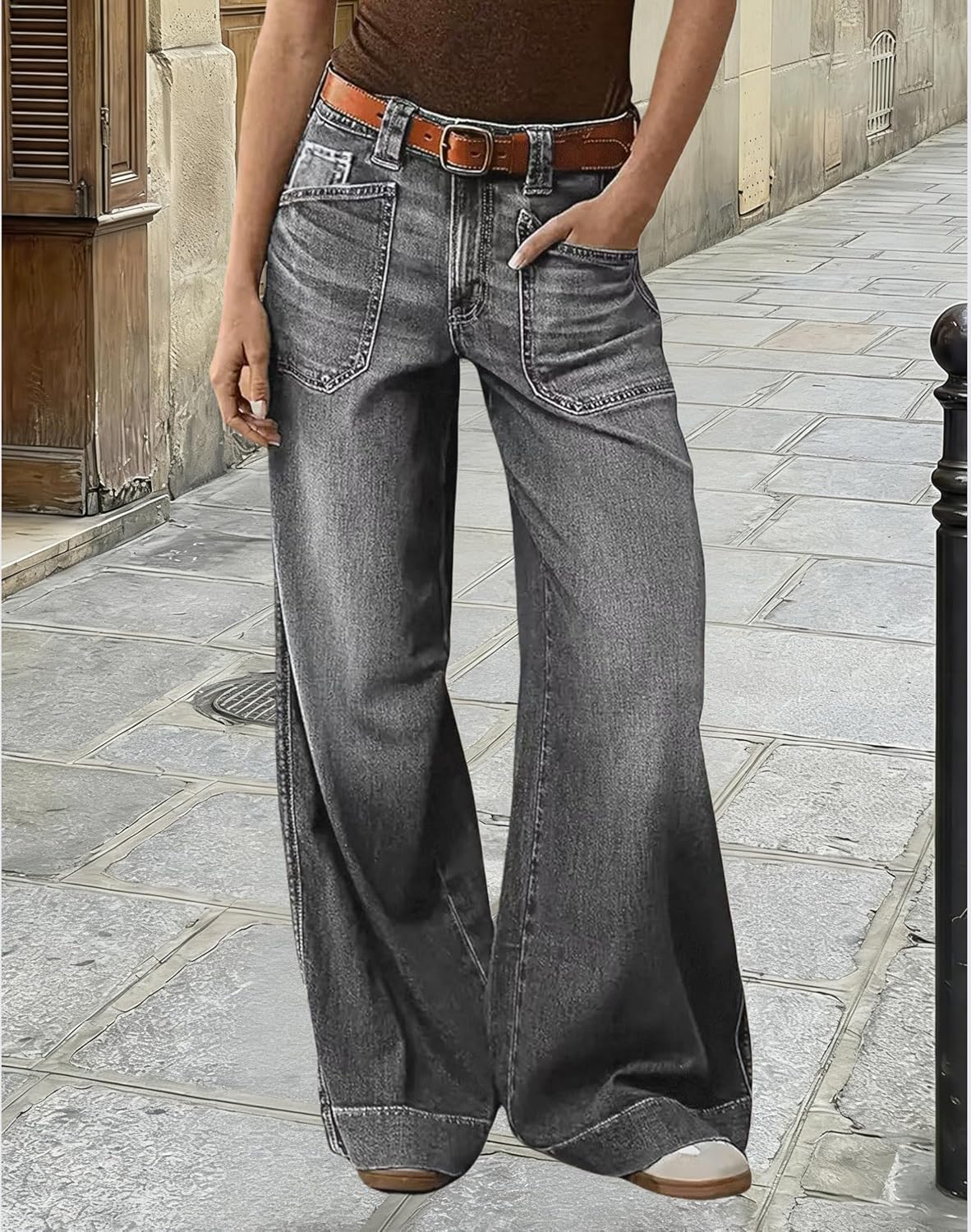 Womens Wide Leg Jeans Baggy High Waisted Y2K Casual Trendy Stretchy Flare Tummy Control Denim Pants - Image 3