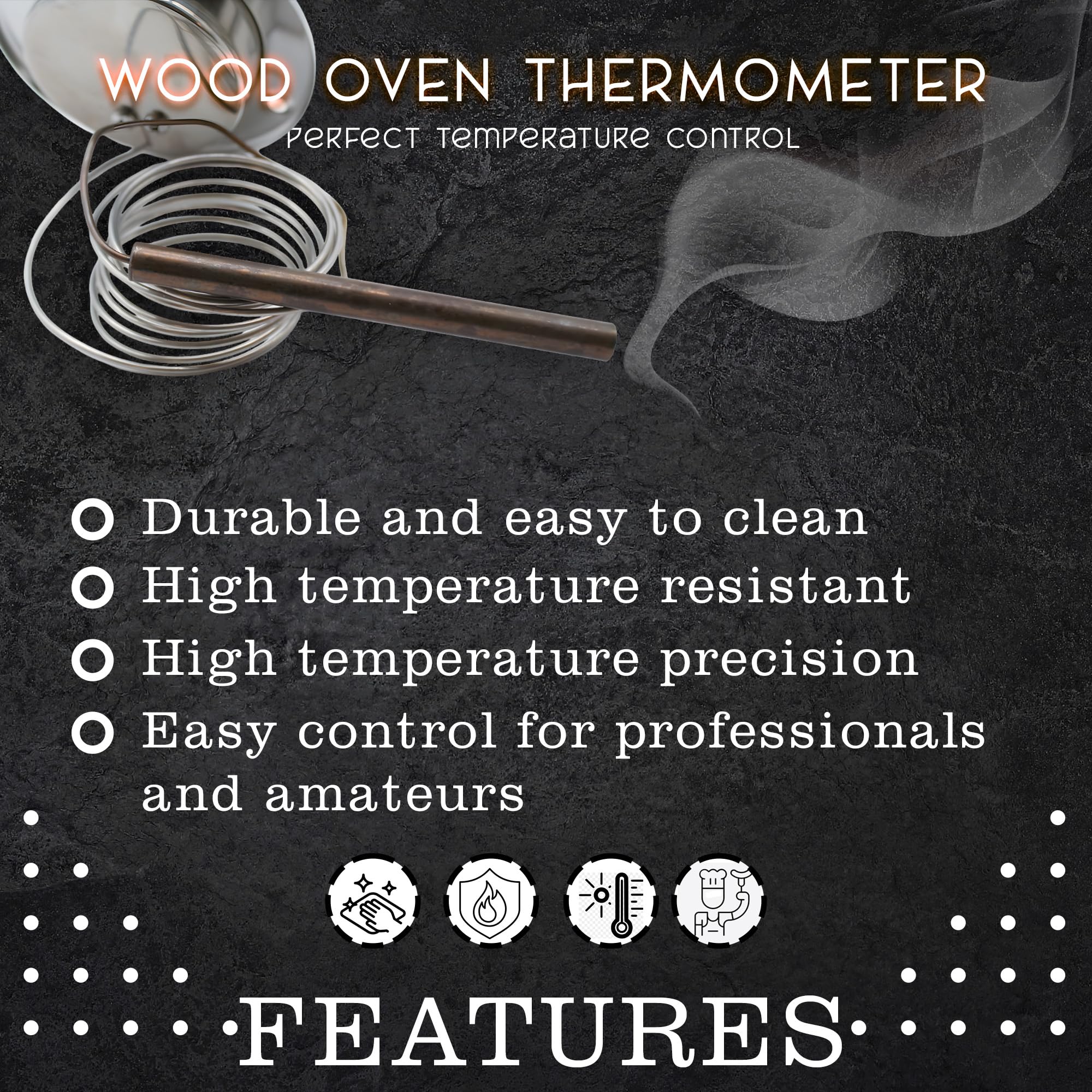 Thermomètre Four à Bois DOJA – 0-500°C, Acier Inox, Pour Barbecue, Pizza, Cuisson (sonde Précise)