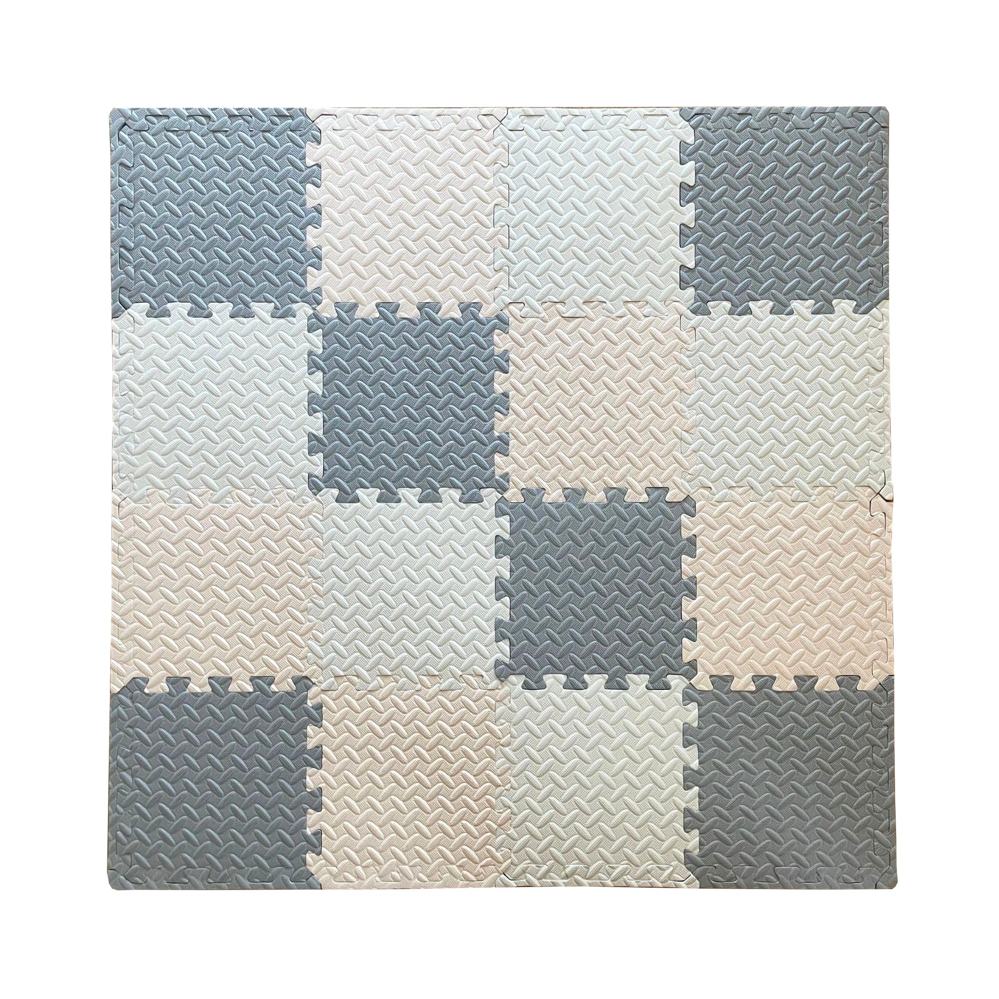 Kidkool Puzzlematte Spielmatte für Baby u. Kinder mit 18 Stück in Grau, Weiß und Beige Farben - 100% Ungiftig, rutschfest und Abwischbar | PUZZLEMAT