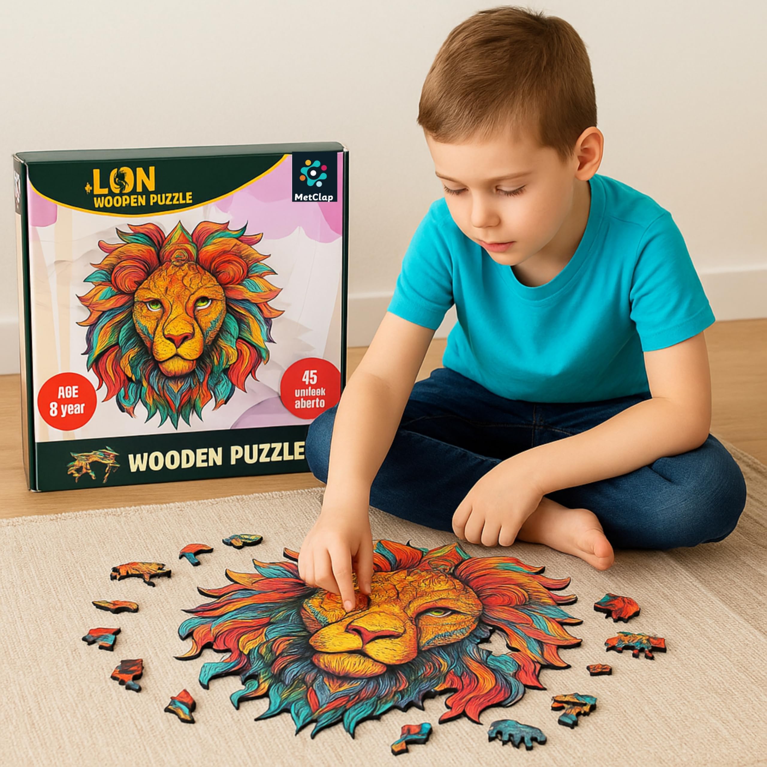 MetClap Lion and Animal Jigsaw Wooden Puzzles for Adults and Kids Educational Toys, Assorted Learning Games 50 Different Type of 30 Animal 9 Inches X 9 Inches 3