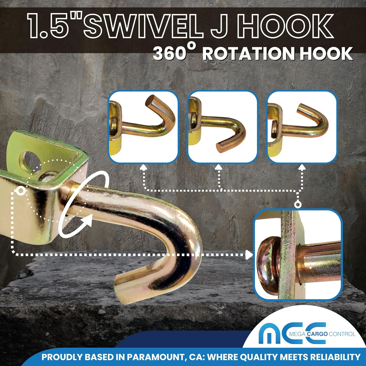 Mega Cargo Control Swivel J Towing Hook Attachment for Ratchet Buckles, Secure Hooks in Tow Truck Trailer (6-Pack)
