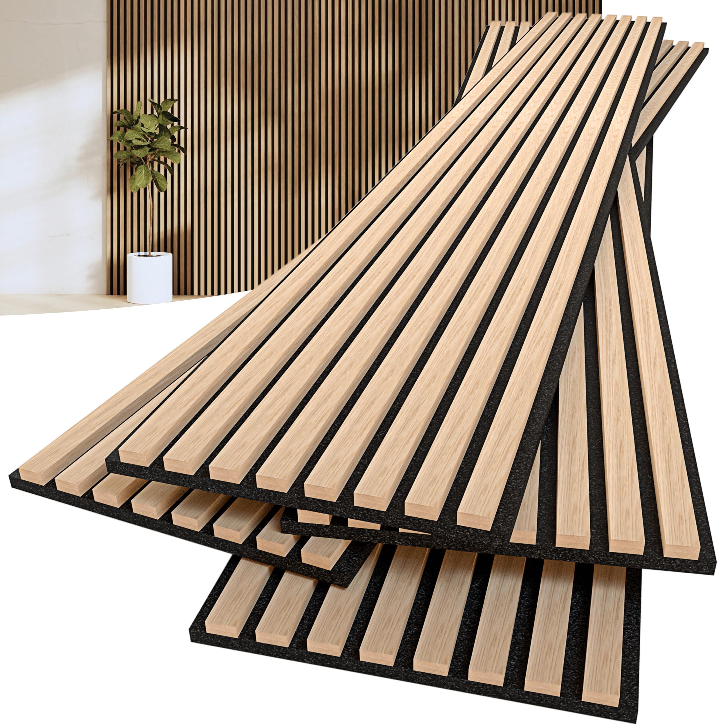 Wood Panels for Wall, 4-Pack 94.5"x12.6" Each Widen Acoustic Panels, Wooden Wall Panels for Interior Wall Decor and Noise Reduction, 3D Wall Panels with Solid Wood Veneer,Natural Oak