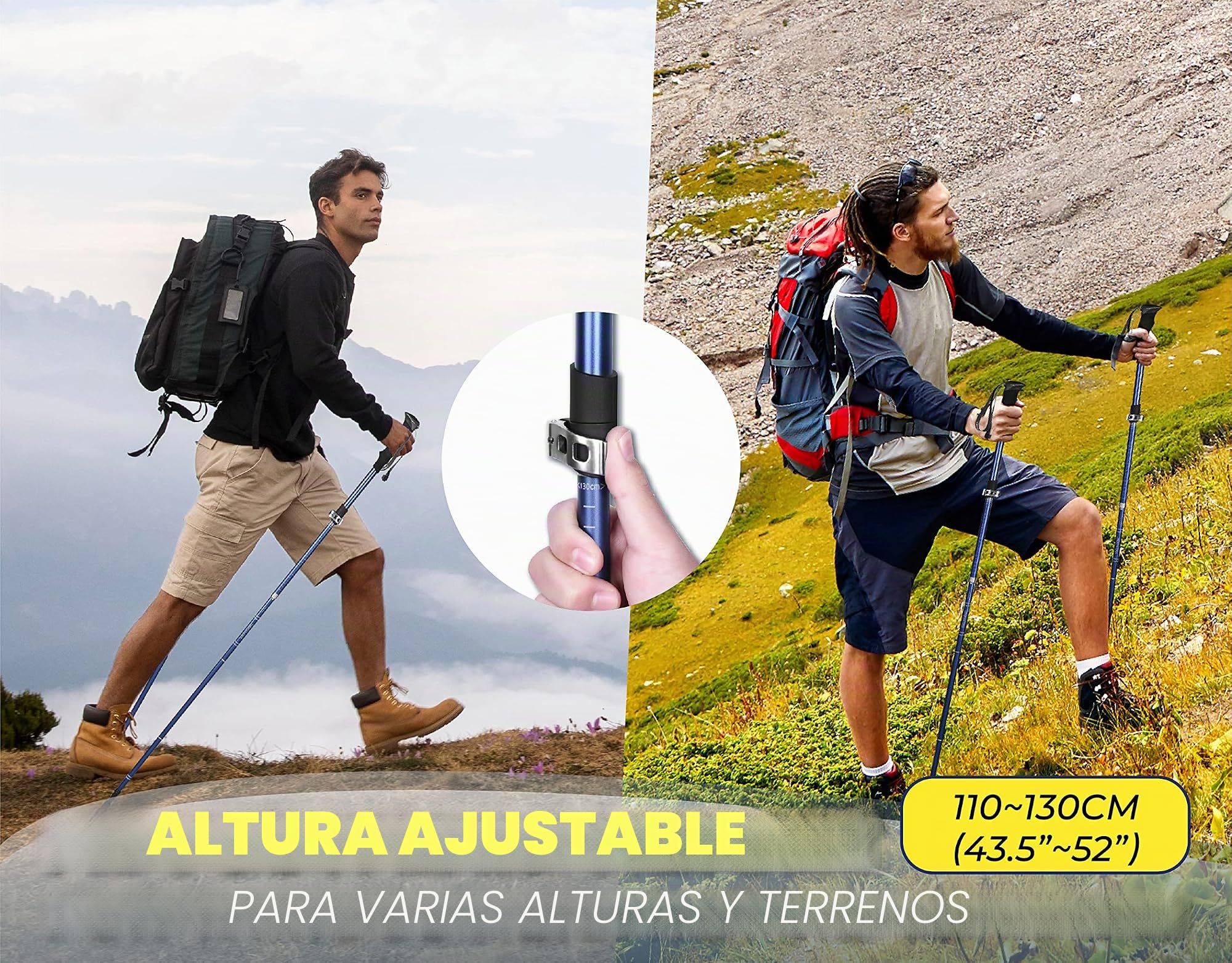 TREKOLOGY TREKZ SE Set de 2 Bastones Trekking Plegables - Nórdico Bastones Senderismo para Hombre, Mujeres y Personas Mayores - Bastones para caminar montaña Porras Seguridad con Empuñadura Espuma EVA
