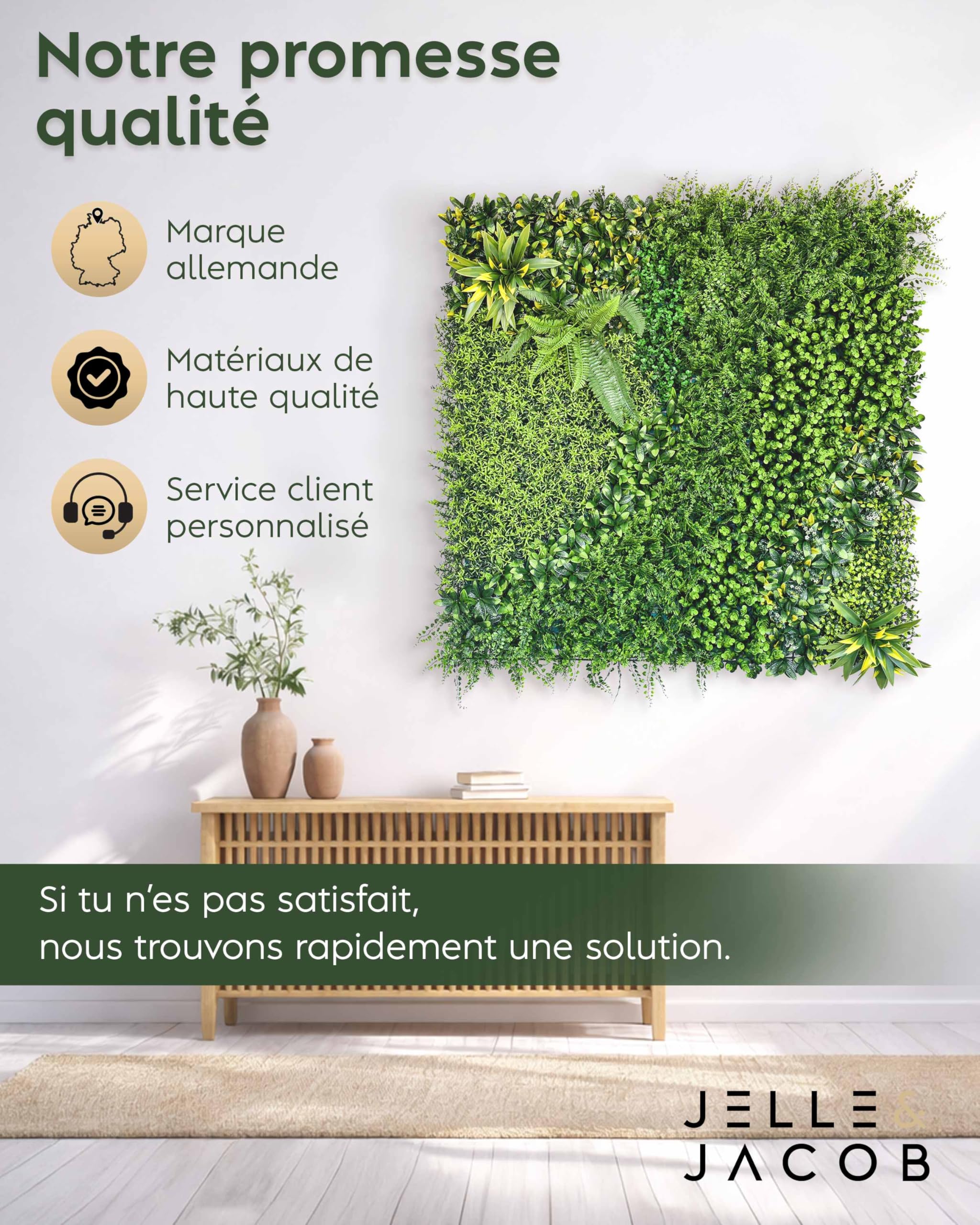 JELLE & JACOB Mur Vegetal Artificiel Exterieur et Interieur, Panneau Mur végétal 100x100 cm -Prairie d'été-, Facile d'entretien et Durable - pour Une Ambiance Cosy, Plante Murale Artificielle