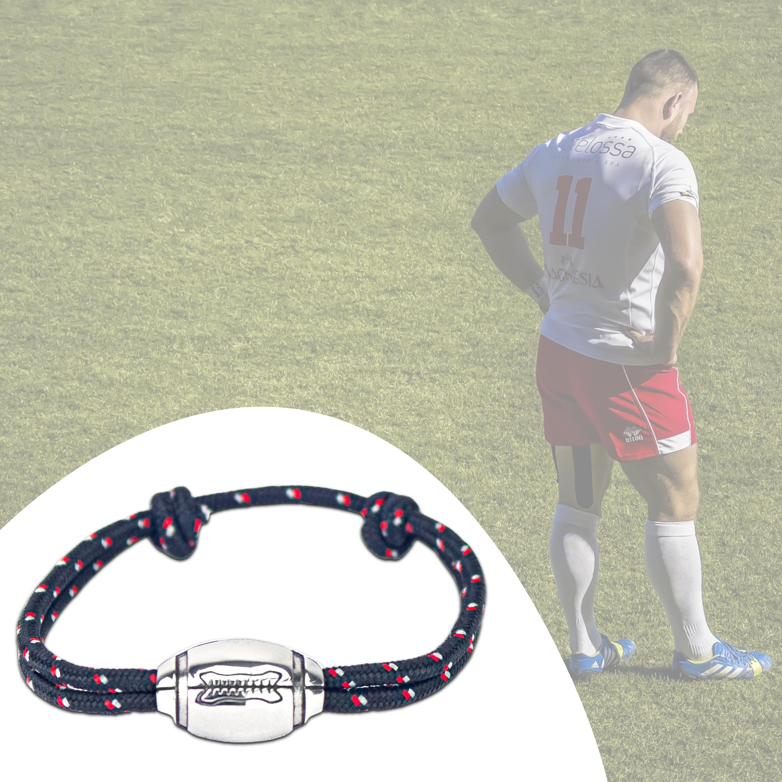 Ernestine - Bracelet rugby - taille ajustable, cadeau fête des pères papi - joueurs de rugby, avec breloque ballon de rugby - bracelet rugby XV de France pour hommes - cadeaux homme papi - rugbyman