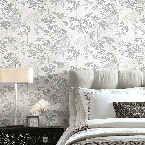 RoomMates RMK11988WP - Papel pintado de encaje gris y blanco de Queen Anne