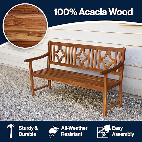 Miniatura 4 de JONATHAN Y BNH100A Sloane - Banco de patio de jardín de madera de acacia para exteriores, con respaldo de diamante Ogee de 59.1 pulgadas, soporte de