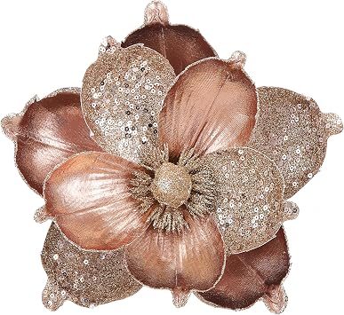 10 Large Glitter Christmas Flowers 6 Pcs Artificial Magnolia Flower Ornaments Fold Floral for Christmas Tree Decorations Xmas Tree New Year Party Wedding Centerpiece Rose Gold