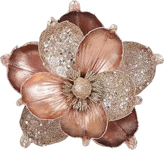 GL-Turelifes 10’’ Large Glitter Christmas Flowers 6 Pcs Artificial Magnolia Flower Ornaments Fold Floral for Christmas Tree Decorations Xmas Tree New Year Party Wedding Centerpiece (Rose Gold)