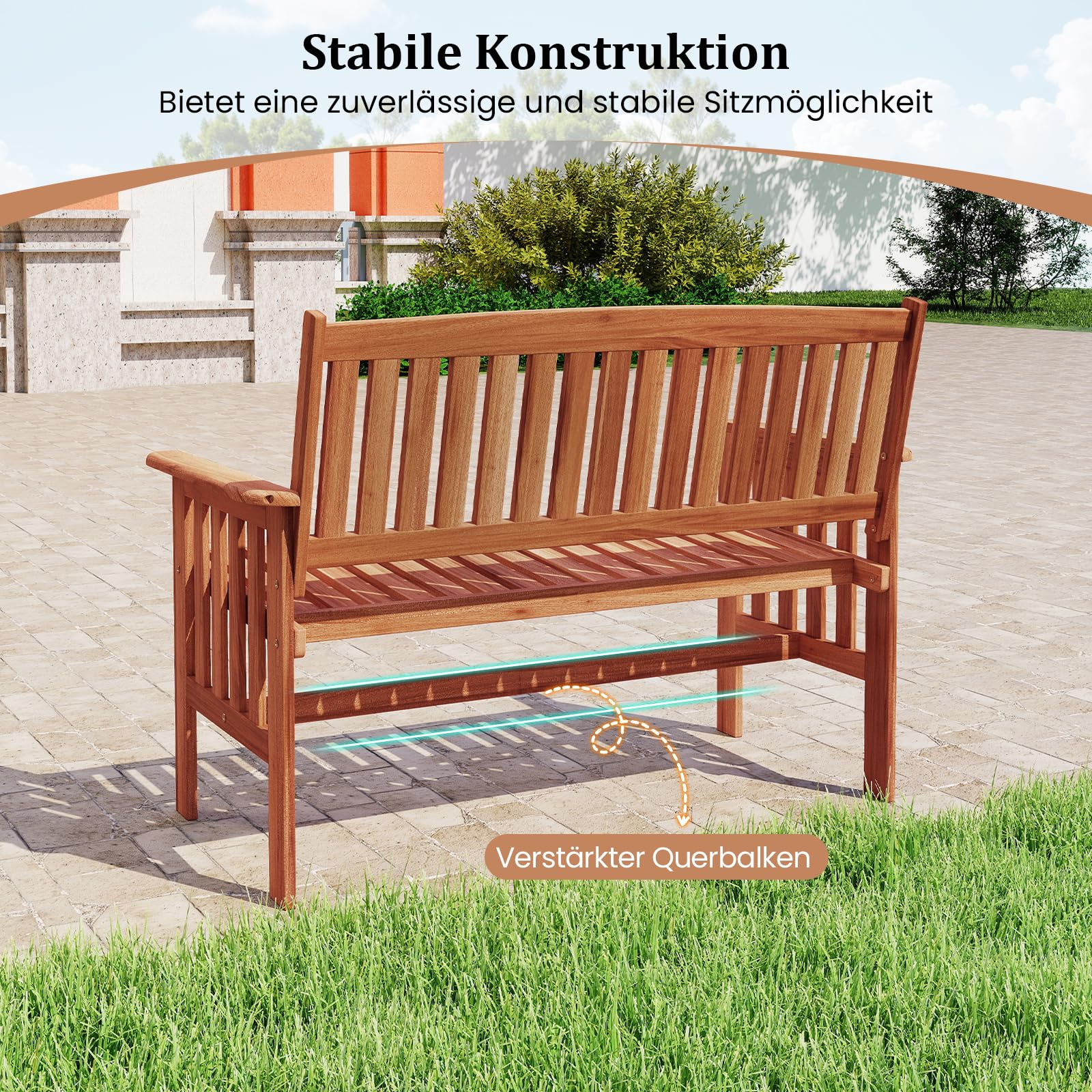 COSTWAY Gartenbank Holz, Holzbank wetterfest, 2-Sitzer Sitzbank, Balkonbank mit Armlehnen, Terrassenbank, Parkbank für Garten, Balkon, Terrasse, 119 x 59,5 x 89 cm