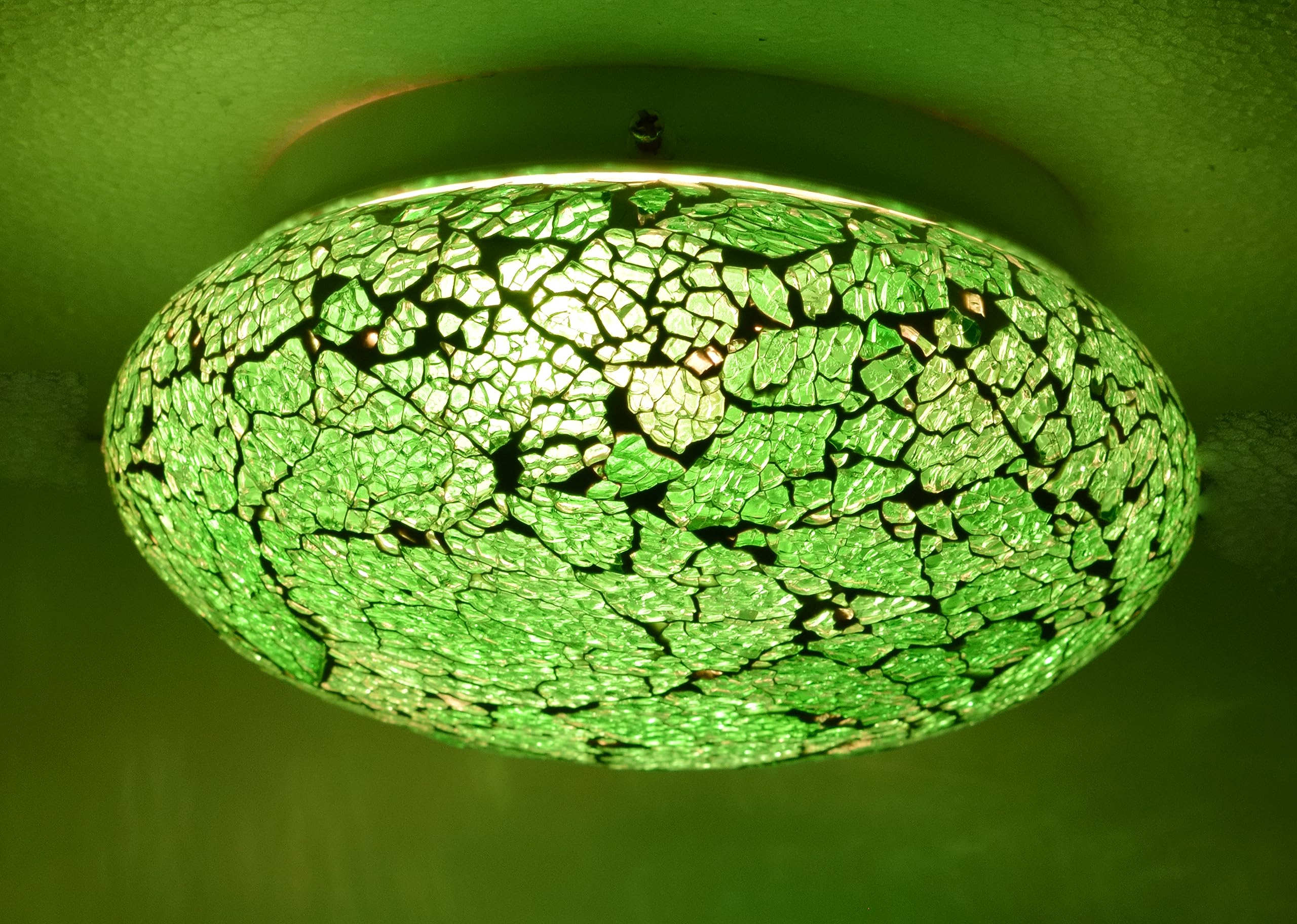 Colored Glass Ceiling Lamp/Light for Rooftop Living, Gift & Home Decorations.(Bulb not Included)(Made in India) (Ceiling Lamps - 08, 20CM) (Green)-image-10