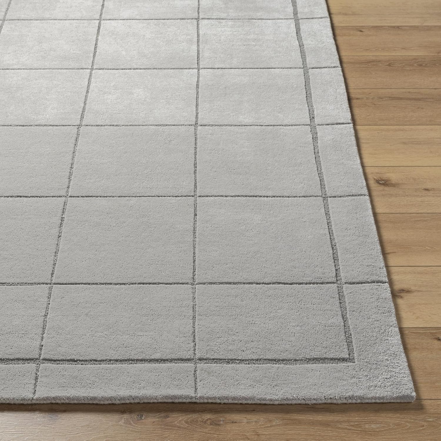 Hand-Tufted Wool Area Rug, Modern Geometric Grid Pattern, Neutral Beige Rug for Living Room, Bedroom, Dining Room & Entryway 9 x 12 Feet Light Grey