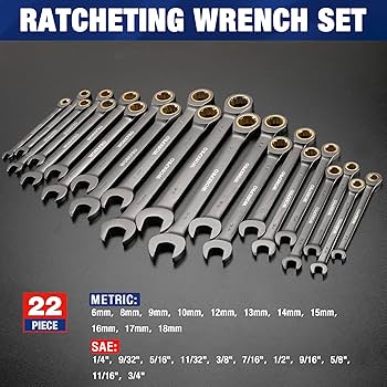 T22☆ WORKPRO 22-Piece Ratcheting Wrench Set, Flex-Head Ratchet