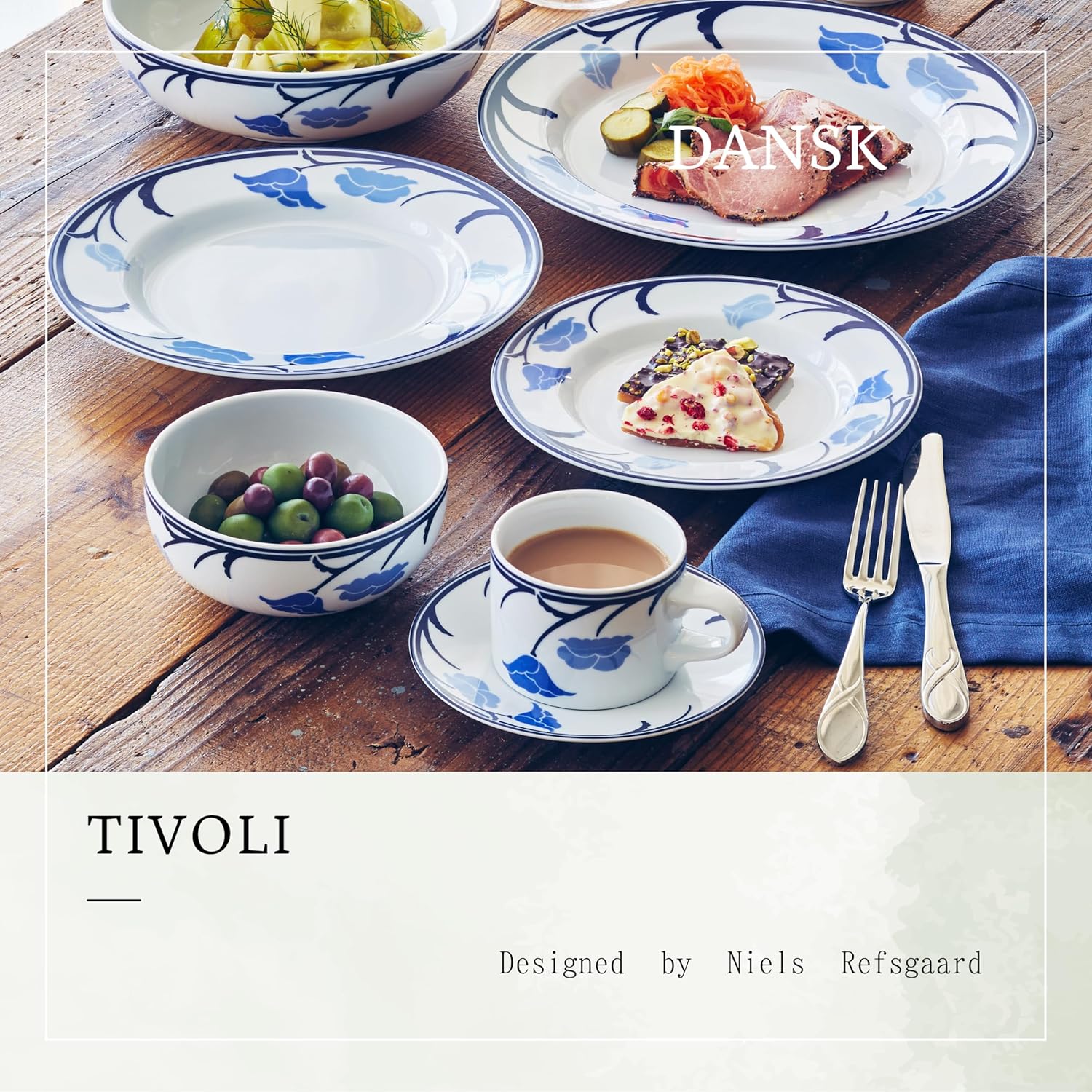 DANSK Tivoli Coffee Cup & Saucer, 5.3 fl oz (180 ml), Blue, Microwave, Oven and Dishwasher Safe, TH08370BLDANSK Tivoli Series Tivoli Coffee Cup & Saucer 70.9 inches (180 cm), Microwave, Oven and