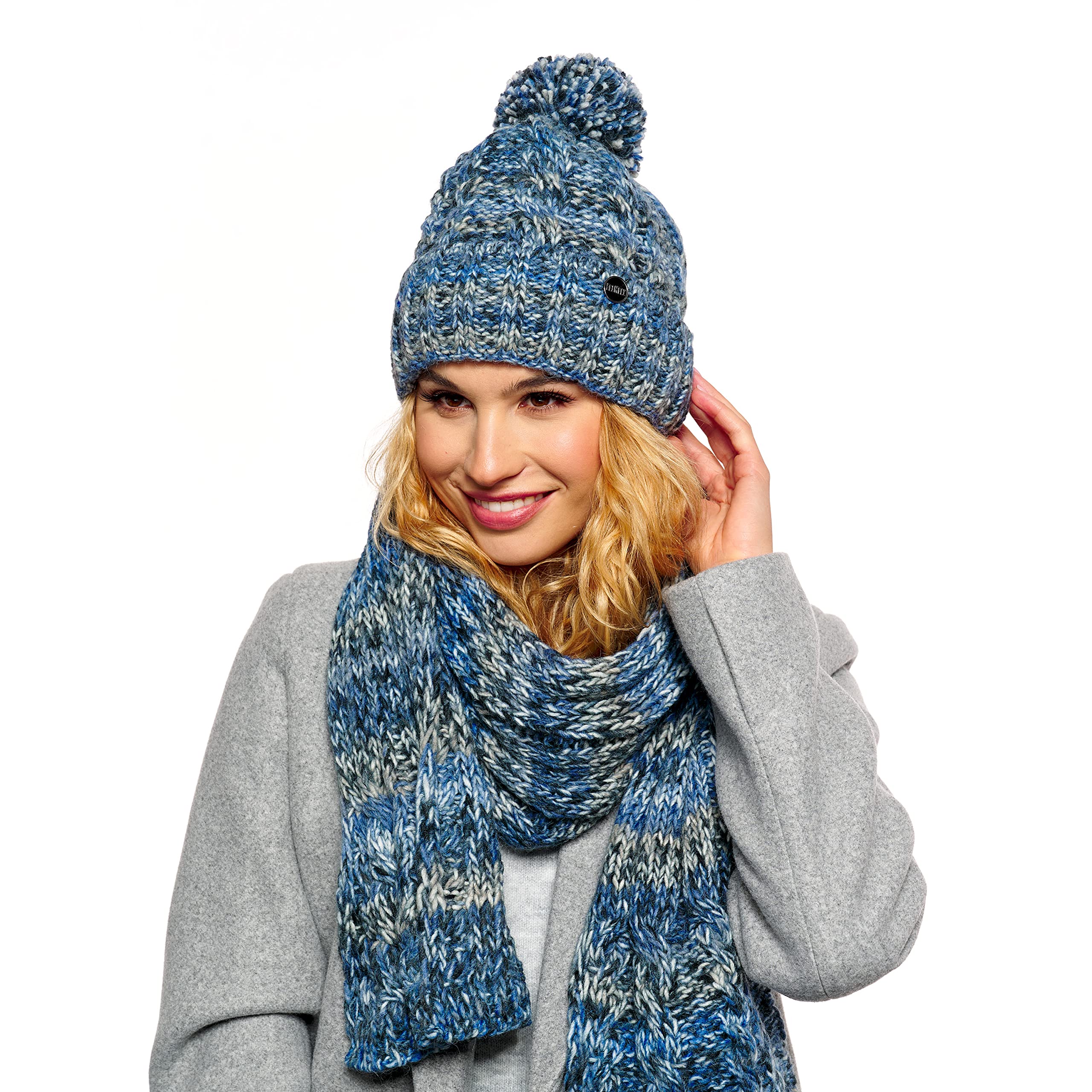 ELIMELI Bonnet d'hiver chaud en tricot avec pompon - Pour femme - Pour l'hiver - Fabriqué dans l'UE - Couleur au choix 19005