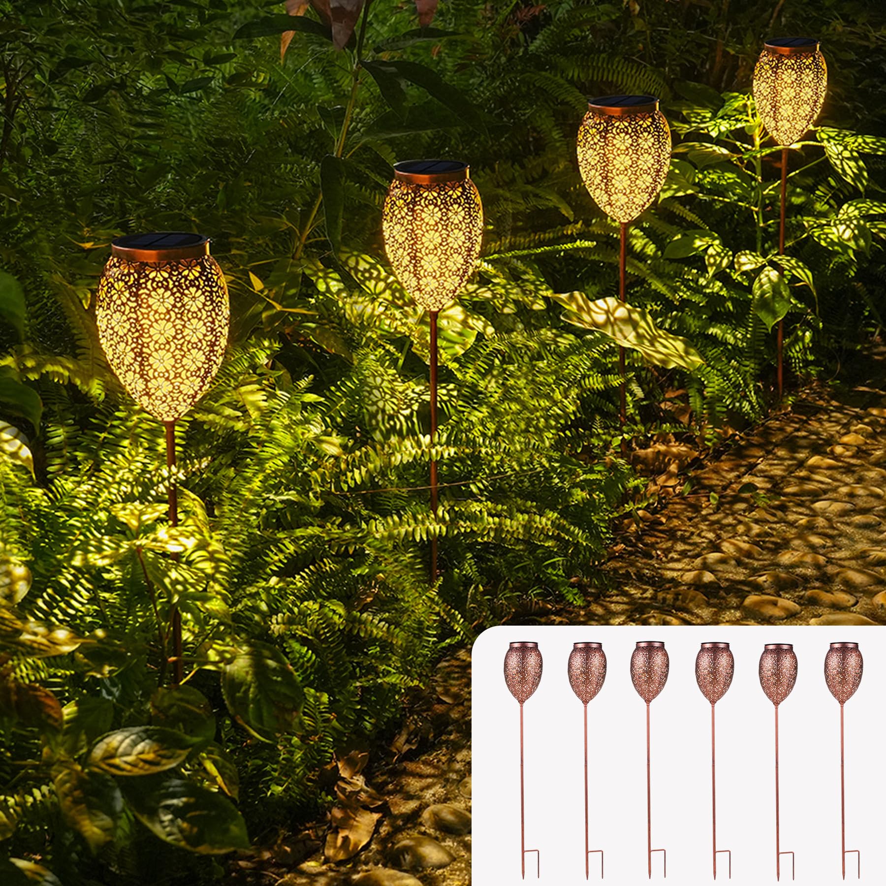 6 Stück Solarlampen für Außen Garten, Metall Solarleuchten Garten mit IP65 Wetterfest & Rostfrei, 15LM LED Gartenbeleuchtung Solar 52/69cm Hoch für Balkon Hof Deko, Geschenke für Frauen Mama