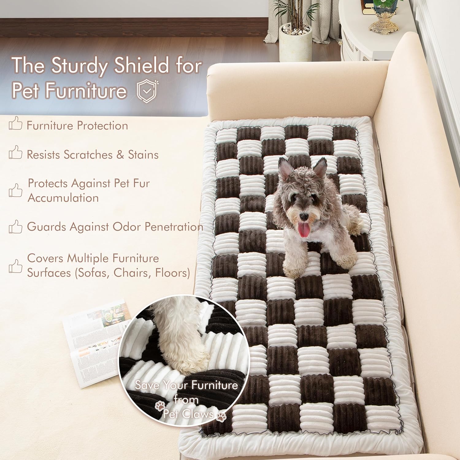 Couch Cover for Sofa, Sectional Couch Cover for Dogs, Sofa Cover Washable, Cushion Cover Blanket Pad Bed Mat for Pets, Fleece Furniture Protector, Black, 27.6x70.9in