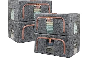 4PCS Linen Clothes Storage Bins with Sturdy Metal Frame