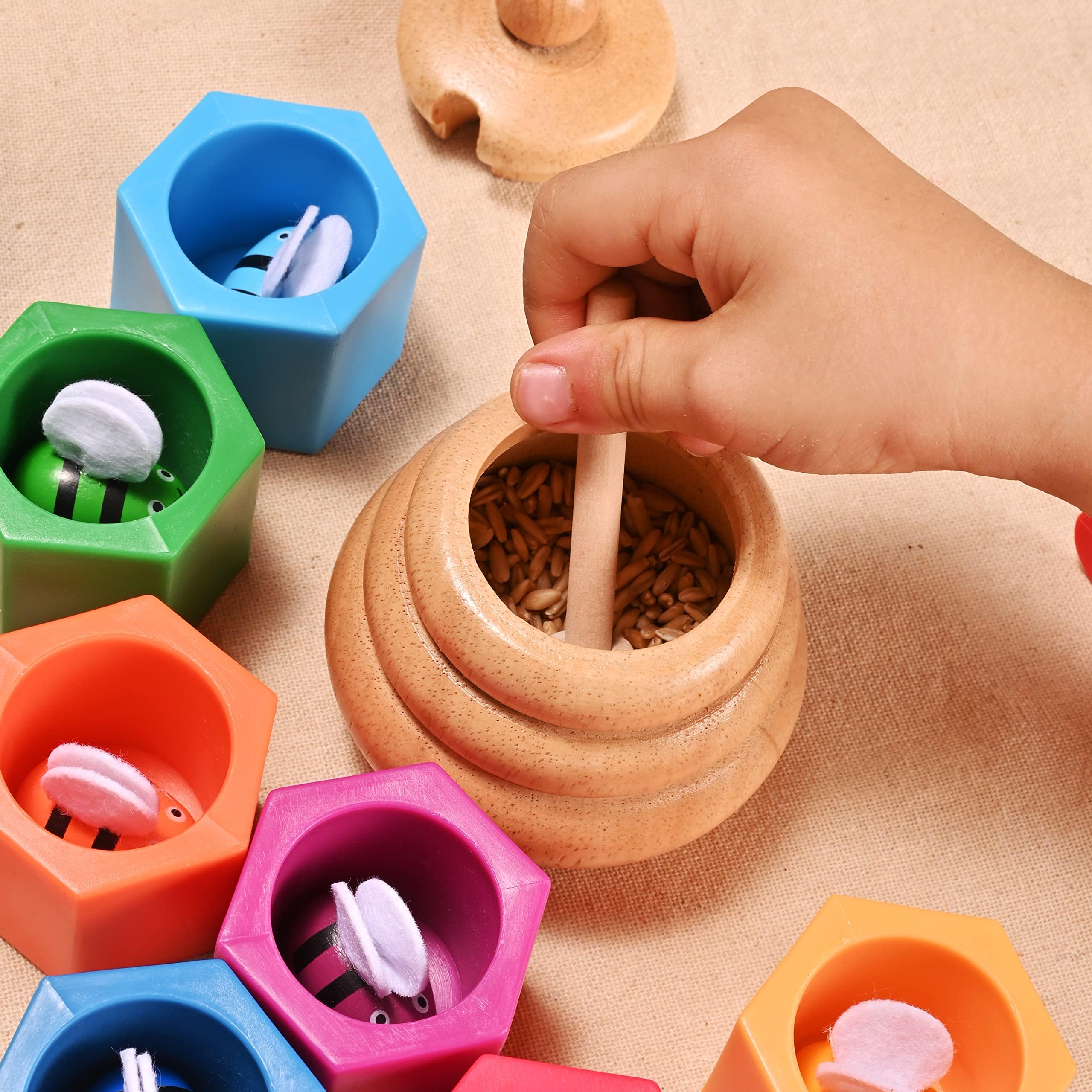 Giocattoli impilabili in legno per bambini piccoli, giocattolo a forma di alveare, giocattoli sensoriali Montessori per 3, 4 e 5 anni, giocattoli per abilità motorie, regalo educativo