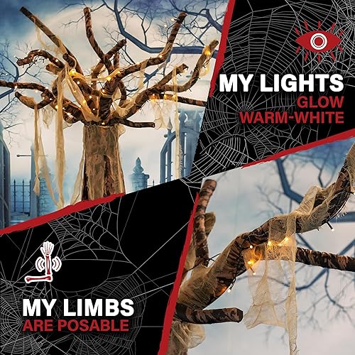 Miniatura 5 de Haunted Hill Farm Árbol fantasma de orgón de 8.5 pies para Halloween, decoración preiluminada para interiores y exteriores, decoración festiva