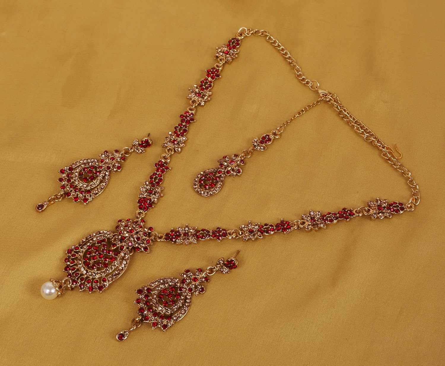 Touchstone Indian jewelry sets for women maang tikka wedding guest gold necklace bollywood jewellery set pageant elegant prom bride accessories western crystal chunky rhinestone necklaces