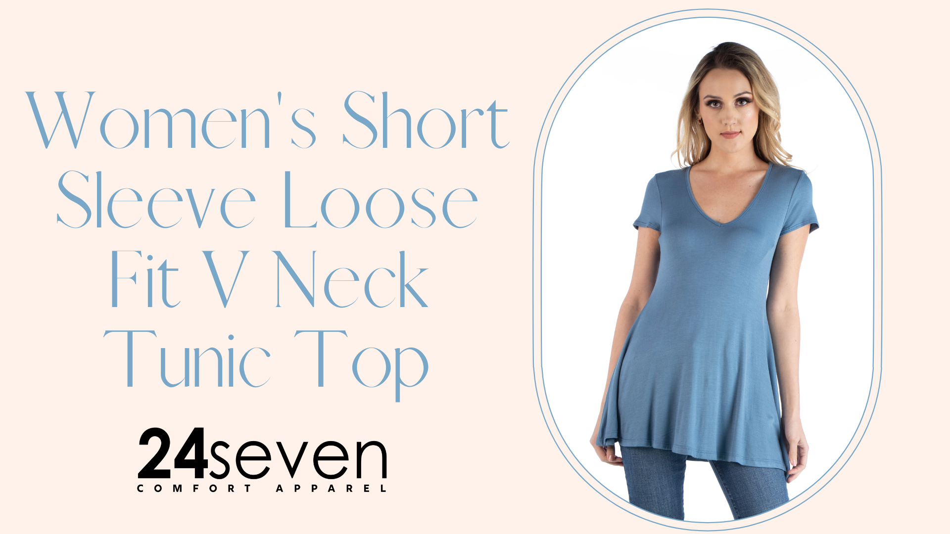 24seven Comfort Apparel Women's Short Sleeve Loose Fit V