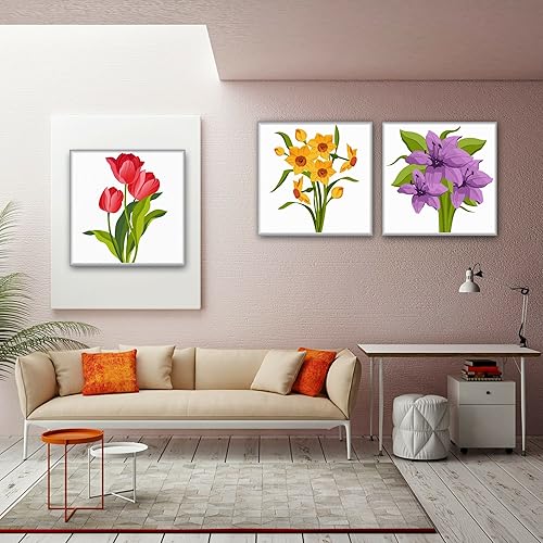 Miniatura 2 de Hiolife Paquete de 3 kits de pintura por números para niños, marco de 8 x 8 pulgadas, kits de pintura al óleo de flores coloridas para niñas y