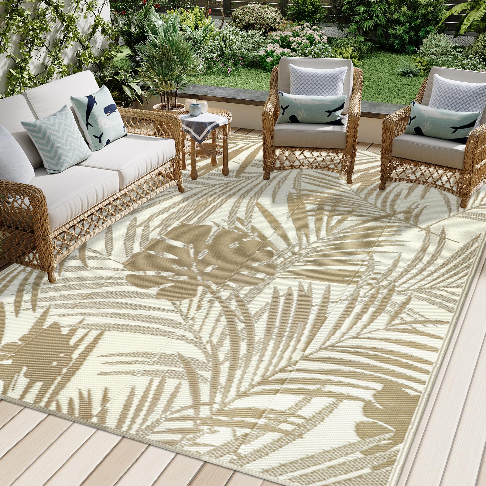 Famibay Alfombras exteriores impermeables, paja de plástico reversible, manta de picnic portátil para jardín, camping, balcón, terraza, patio, porche, playa, barbacoa