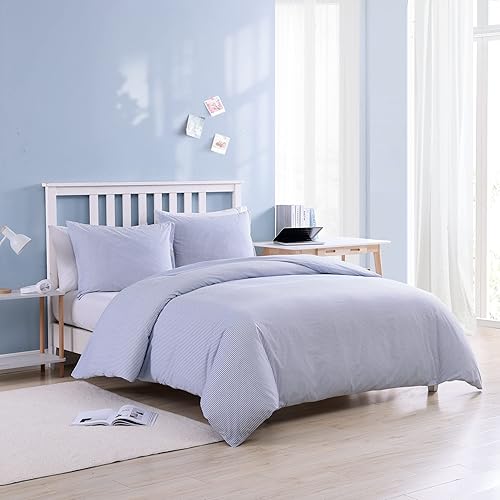 Miniatura 2 de Poppy & Fritz - Juego de funda de edredón tamaño King, ropa de cama reversible de algodón con fundas a juego, decoración casual del hogar (azul a