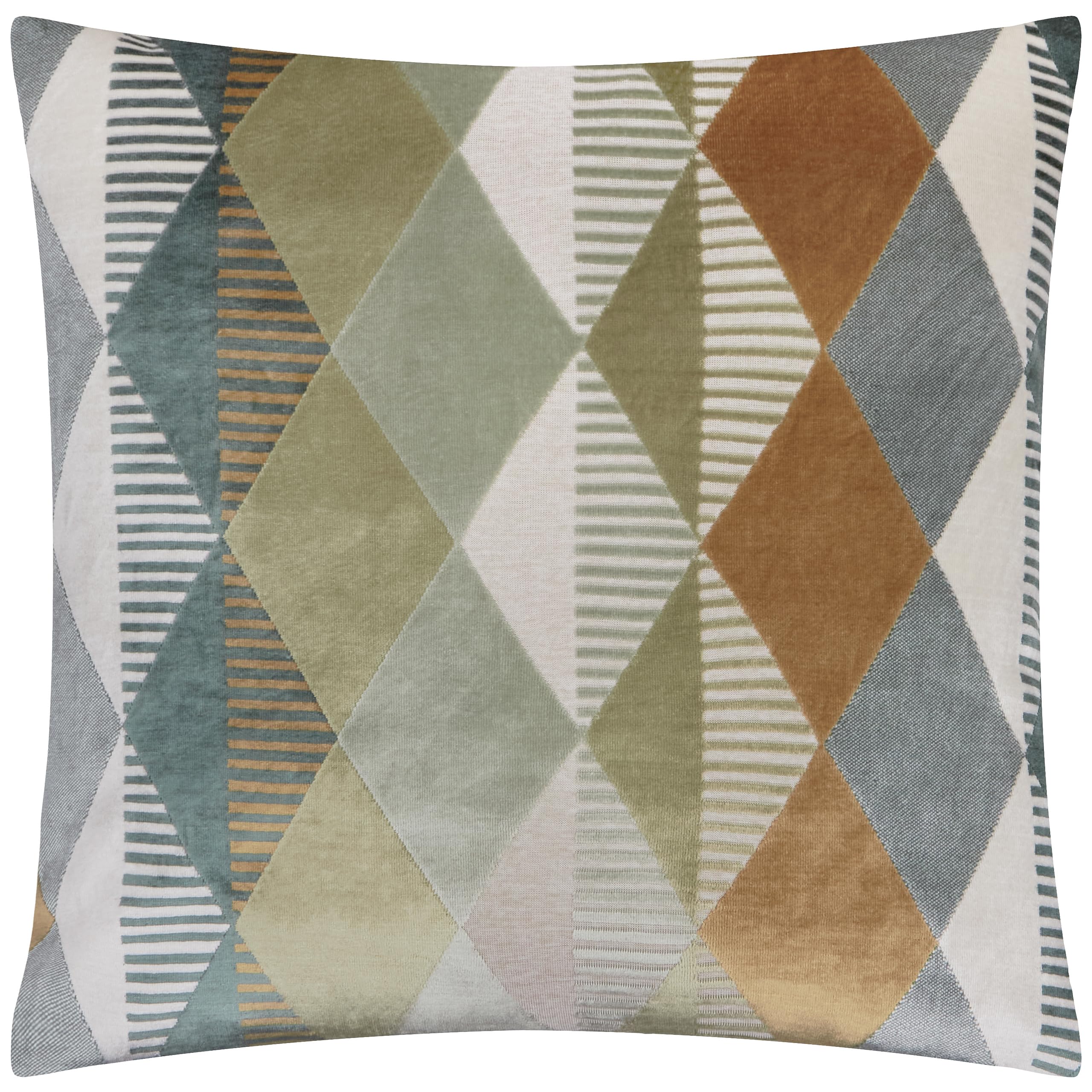 furn. Metro Harlequin Cushion Cover – Geometric Velvet Jacquard Decorative Case (Green – 50x50cm)