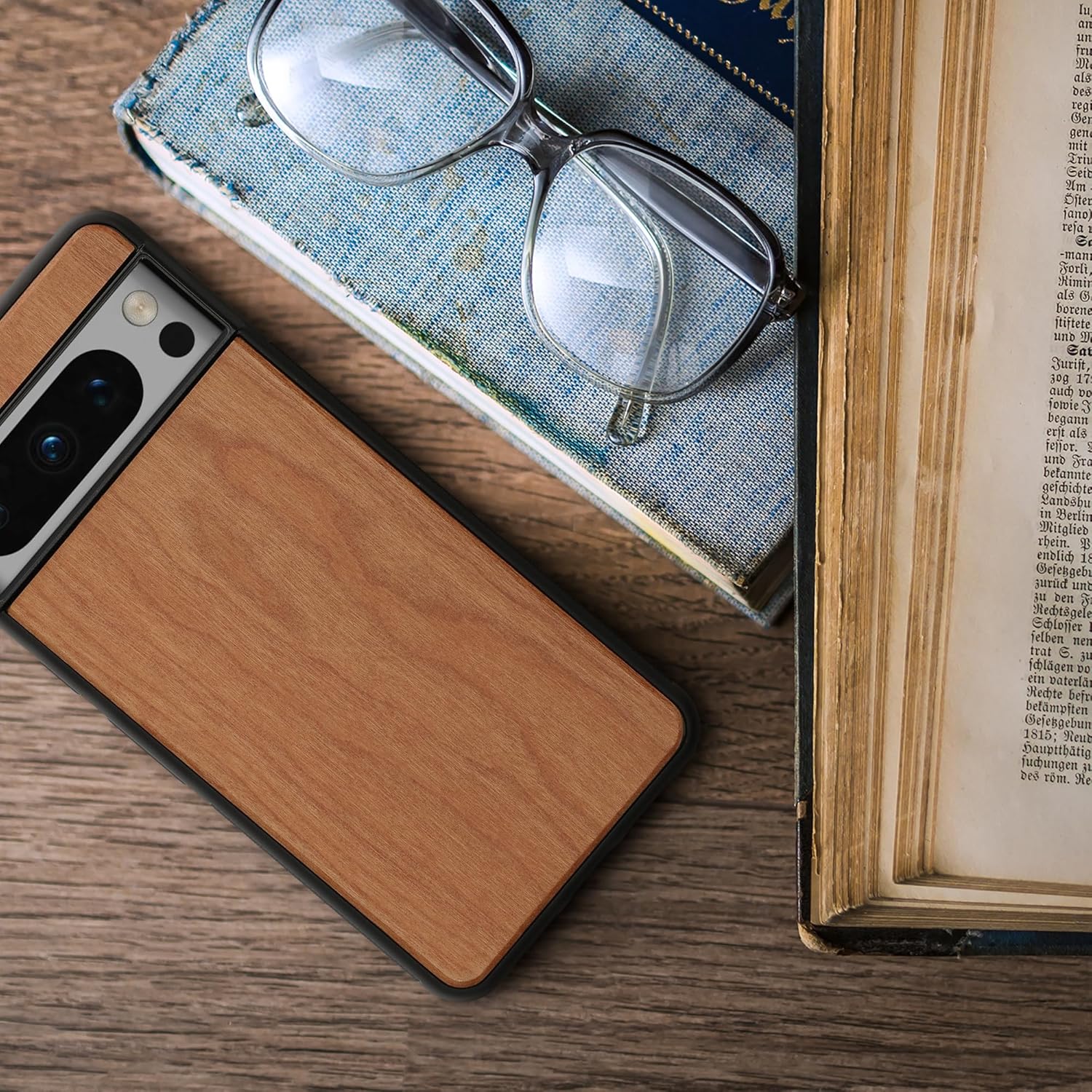 kwmobile Real Wood Case Compatible with Google Pixel 8 Pro Case - Hard Wooden Cover w/TPU Bumper - Brown 4 915sqdubZ5L. AC SL1500