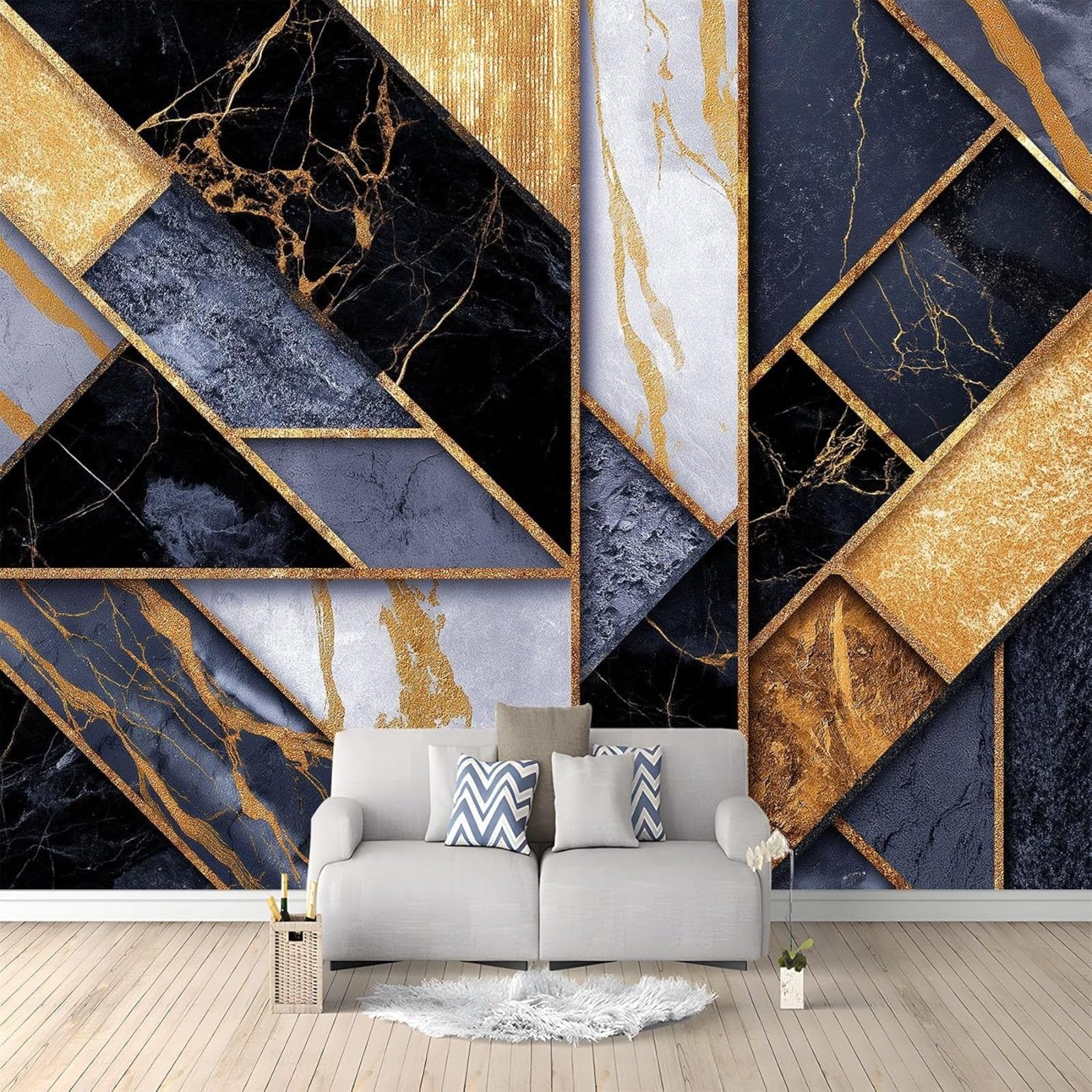Papel pintado 3D con foto, diseño geométrico de mármol, papel pintado no tejido con imágenes 3D para sala de estar y dormitorio, 200 cm x 140 cm.