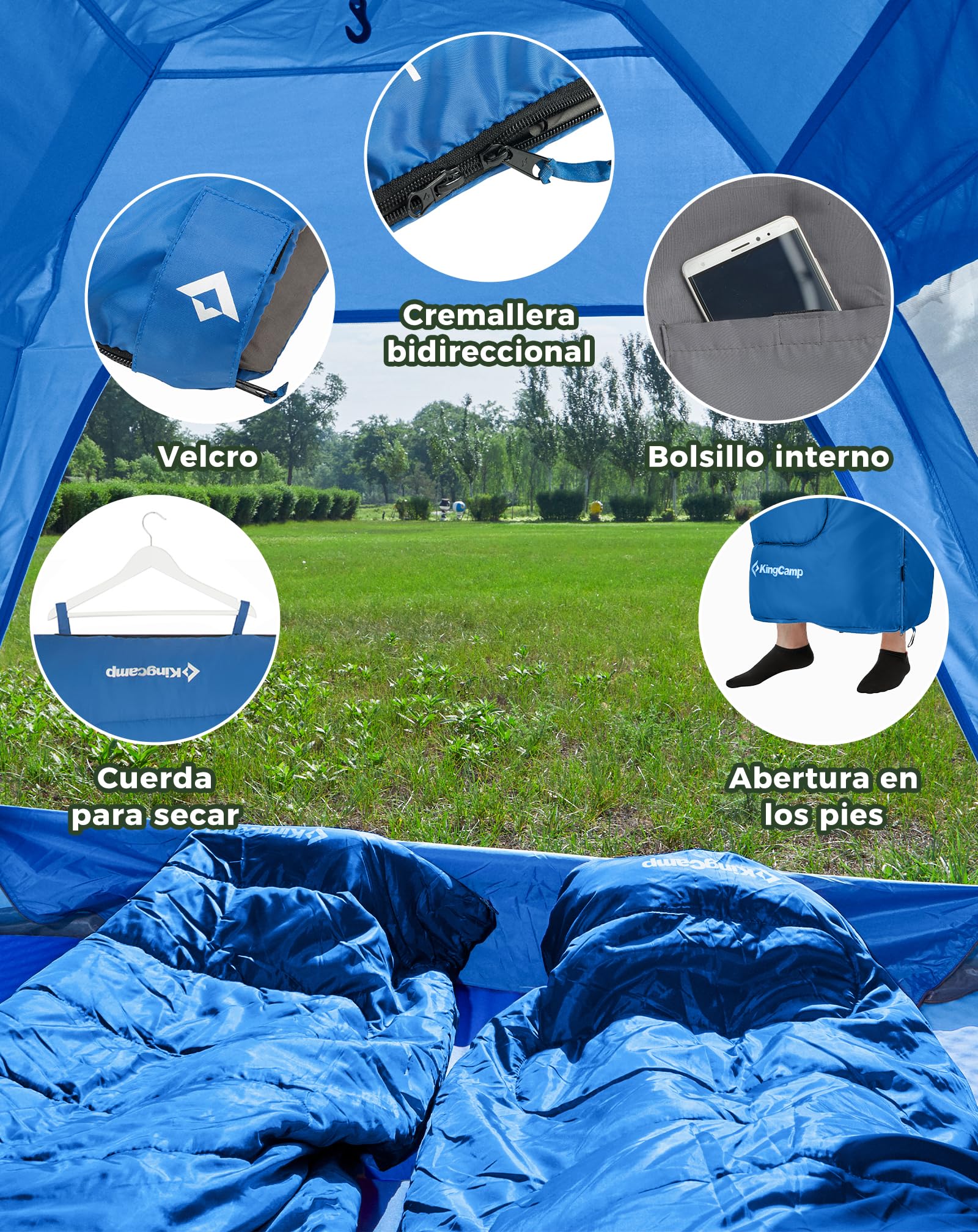 KingCamp Saco de Dormir Ligero, portátil, Impermeable, cómodo para Clima frío, mochilero, Camping, Senderismo