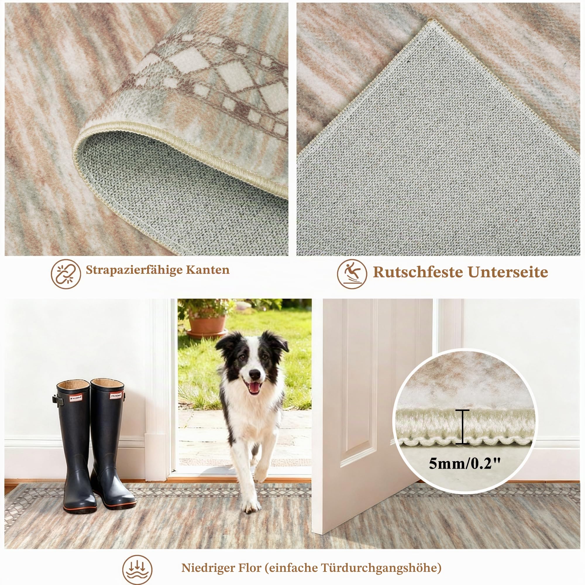 Homcomodar Flur Teppich Beige 80X300cm Teppich Läufer Flur Morden Teppichläufer rutschfest Küchenläufer Waschbar für Küchen Hallway Schlafzimmer Eingang Wohnzimmer