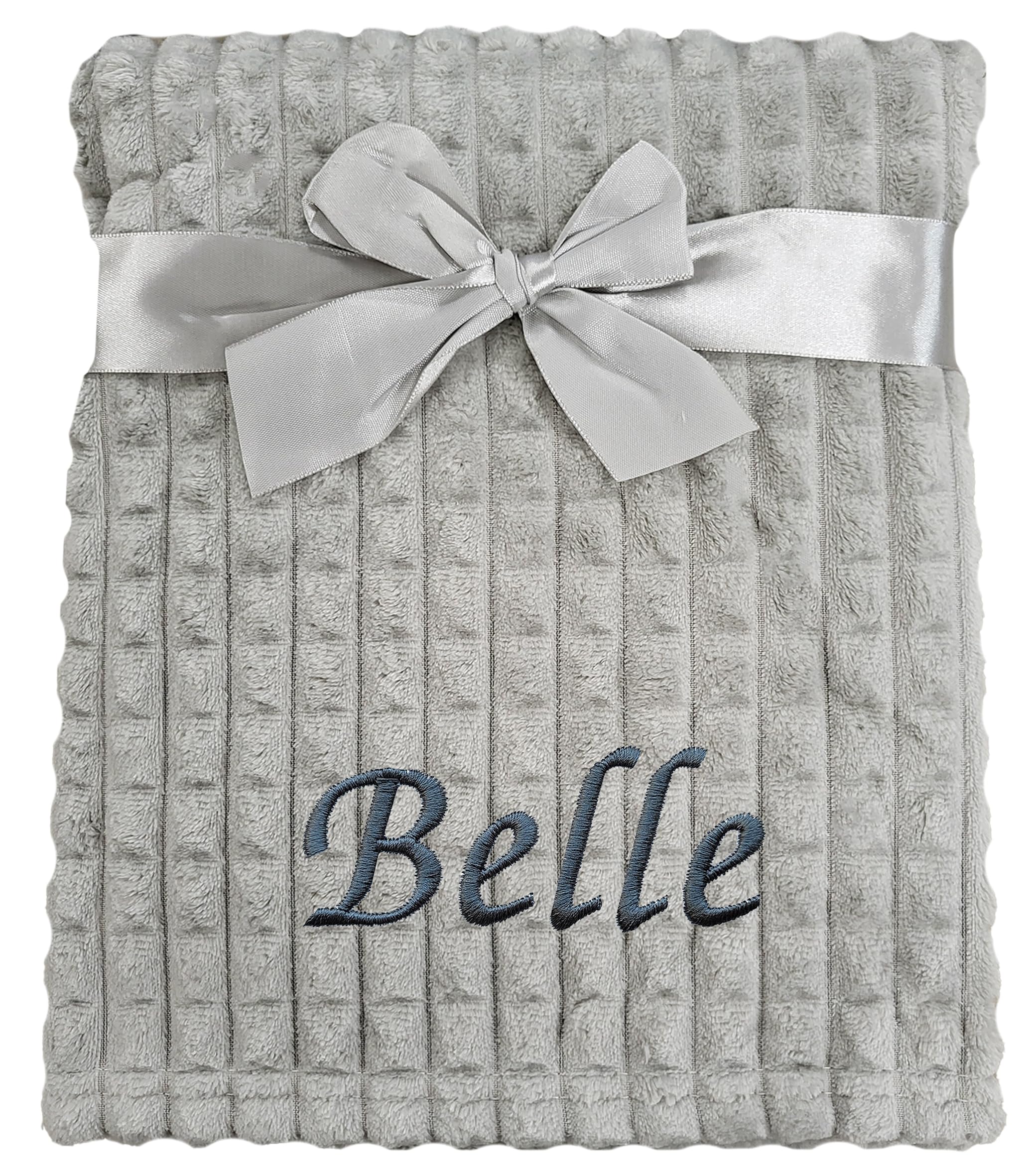 Baby Boy Girl Personalised Blanket Embroidered Name (Grey Squares)