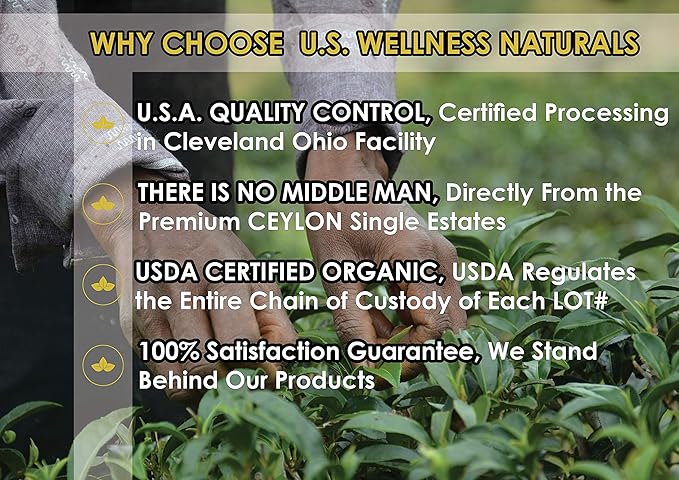 This English Breakfast Tea is made from 100% organic Ceylon tea sourced from the prestigious Idulgashinna estate in Sri Lanka. The tea leaves are carefully selected and processed in the U.S.A. to ensure the highest quality and freshness. The leaves are graded as OP (Orange Pekoe), indicating a high-quality whole leaf with a rich, full-bodied flavor profile.