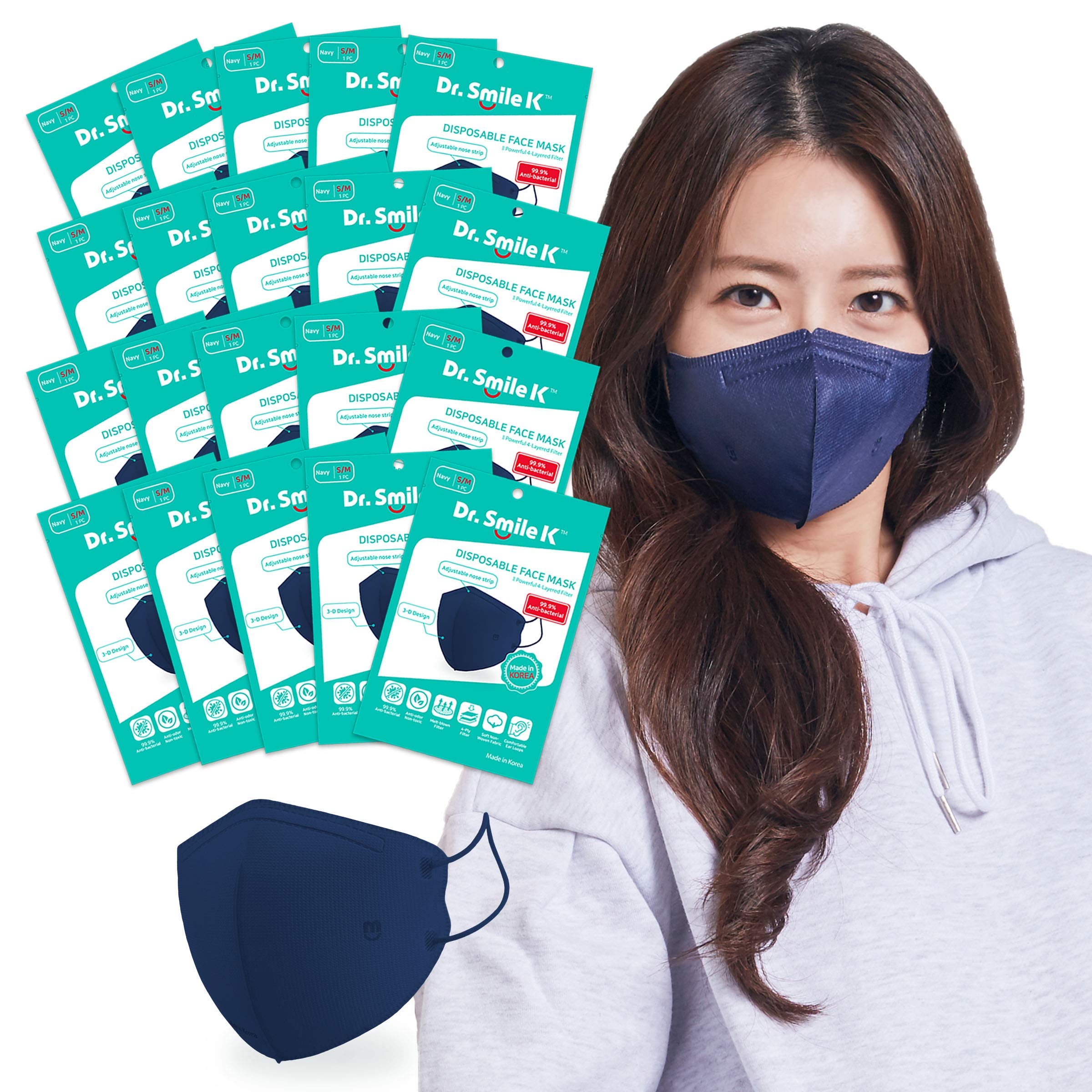 Aurora - Dr. Smile K - 20 Pack Navy Blue Disposable Face Masks - Size: Small/Medium - Made in Korea
