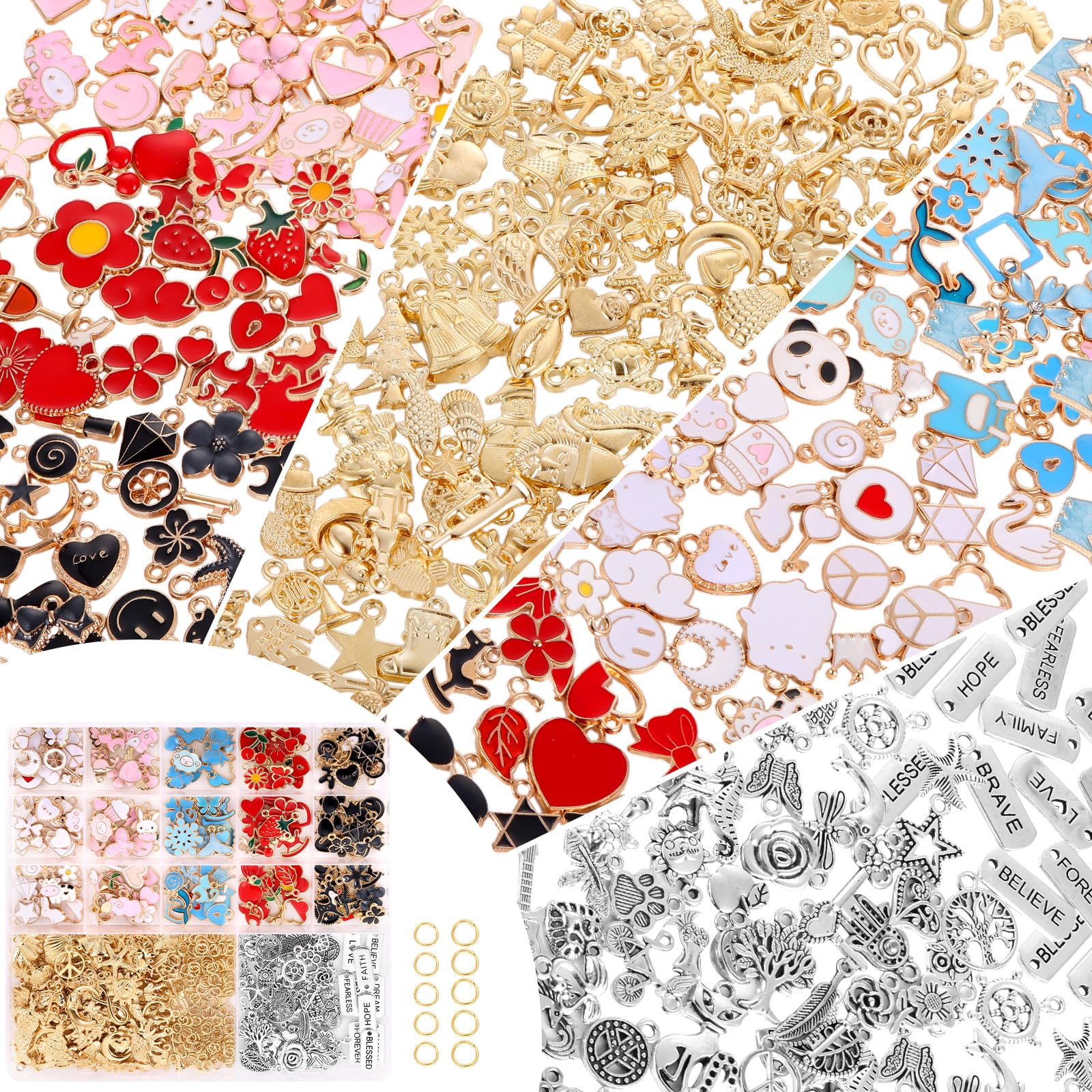 Funtopia310 Pieces Charms Pendants, Gold Enamel Charms Set for Bracelet, Necklaces, DIY Crafts, Pendant Jewellery for Birthday