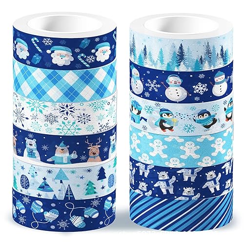 Decoendiy 12 rollos de cinta Washi de Navidad de invierno, muñeco de nieve, muñeco de nieve, hombre de jengibre, cinta adhesiva decorativa de